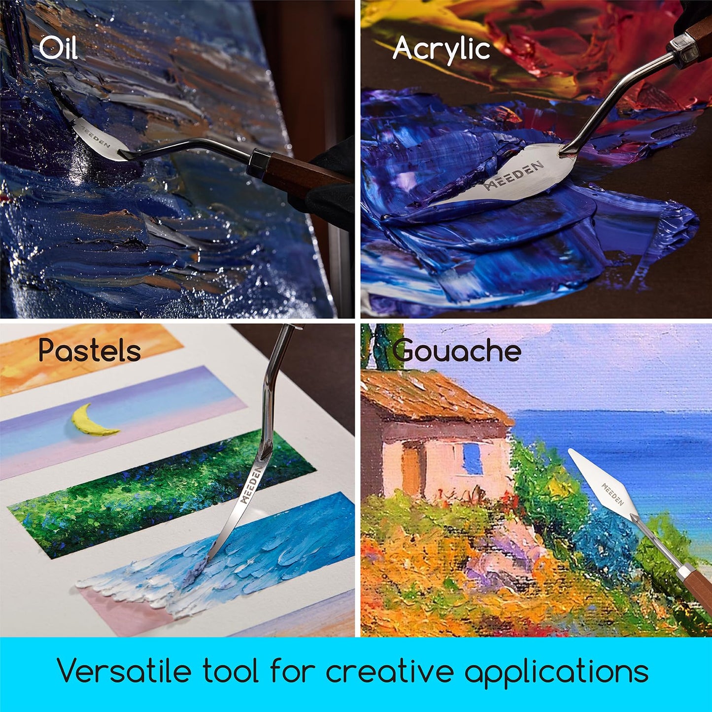 MEEDEN Artist Palette Knife Set: 3Pcs Art Spatula Knives with Wooden Handle - Stainless Steel Pallet Knives for Oil, Acrylic Canvas Painting