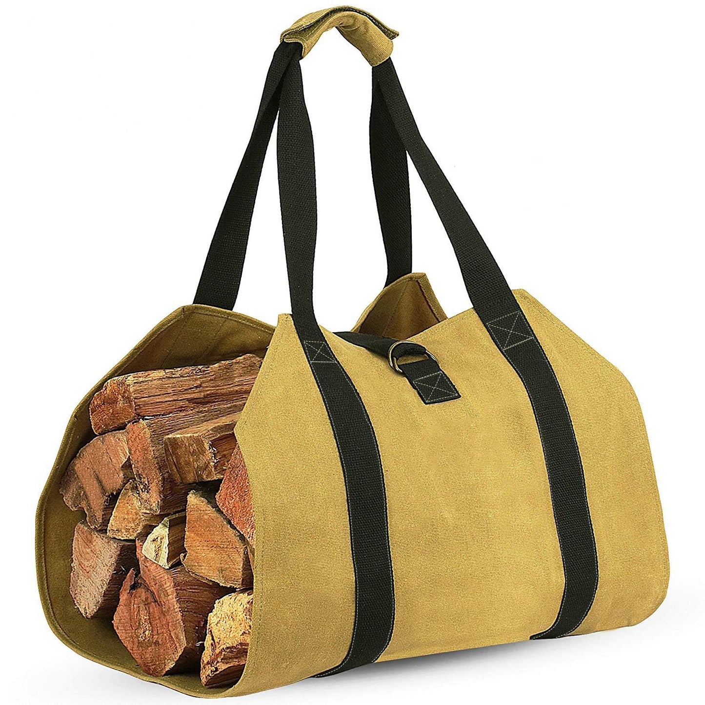 Softclub Firewood Carrier Bag with Handle, Heavy Duty Canvas Firewood Tote Bag 35.8 x 18 in, Log Carrier for Fireplace, Outdoor, Camping -Yellow
