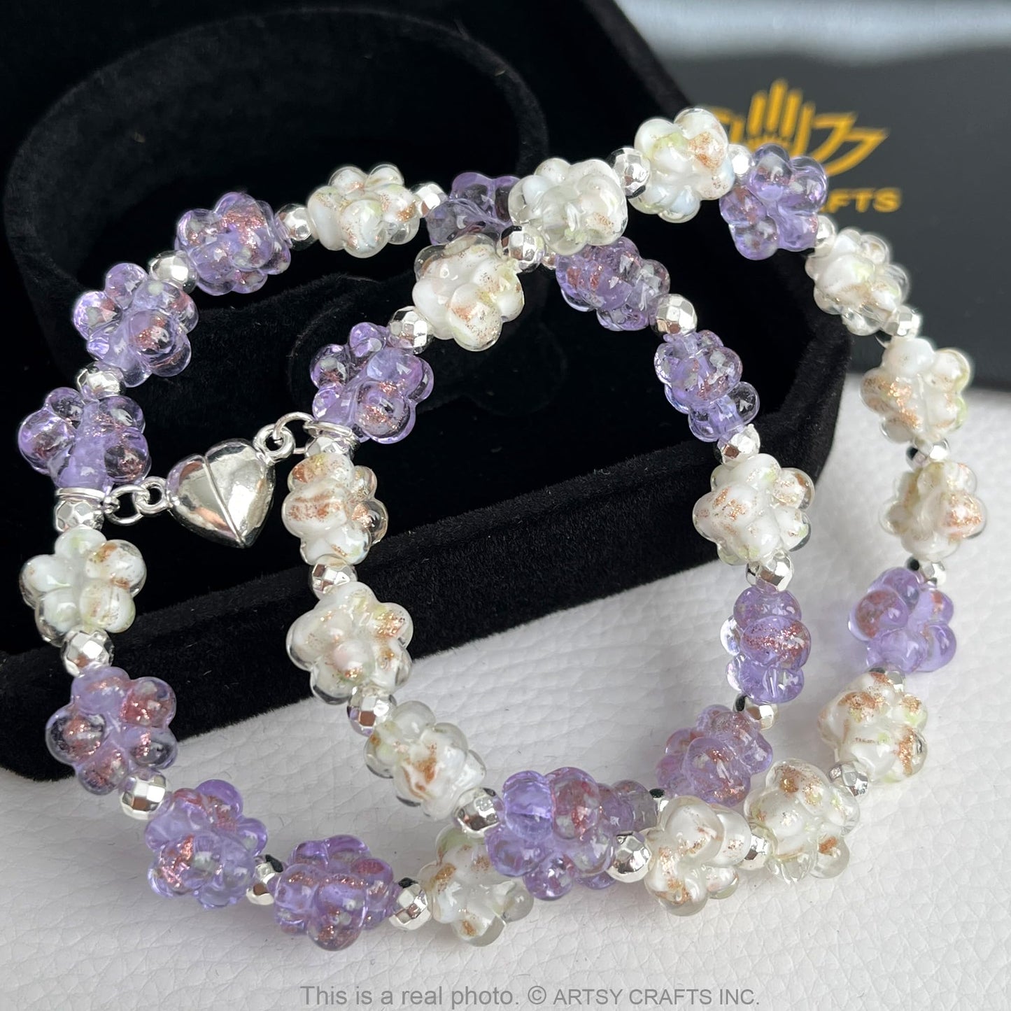 ARTSY Crafts Glow in the Dark Firefly Beads Bracelet, Unique Inspirational Bracelets with Meaning, Mermaid Crystal Healing Chakra Birthday Gifts (White+Lavender 6-7")