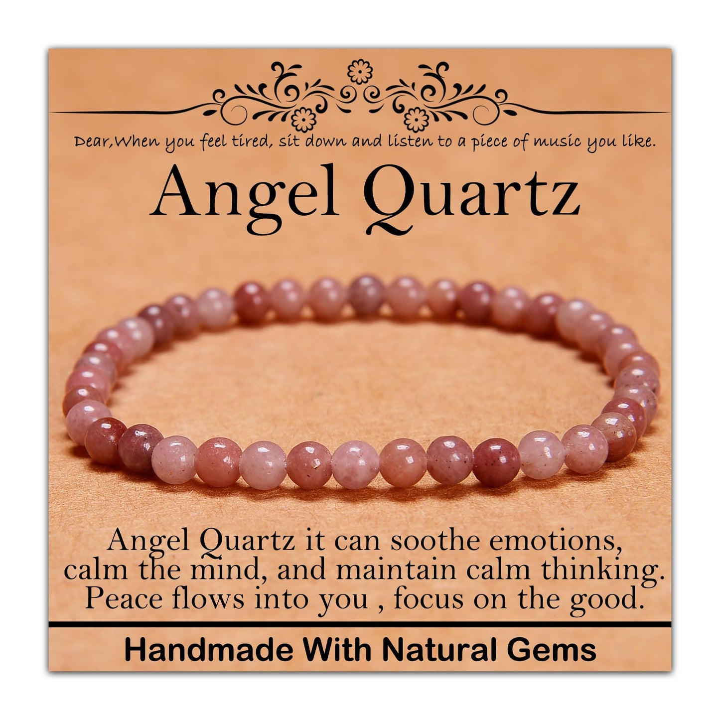 CHCCOYE 4mm Natural Healing Gemstone Bracelet Handmade Yoga Stretch Elastic Bracelet Stress Relief Crystal Jewelry for Men and Women (4mm,Angel Quartz)