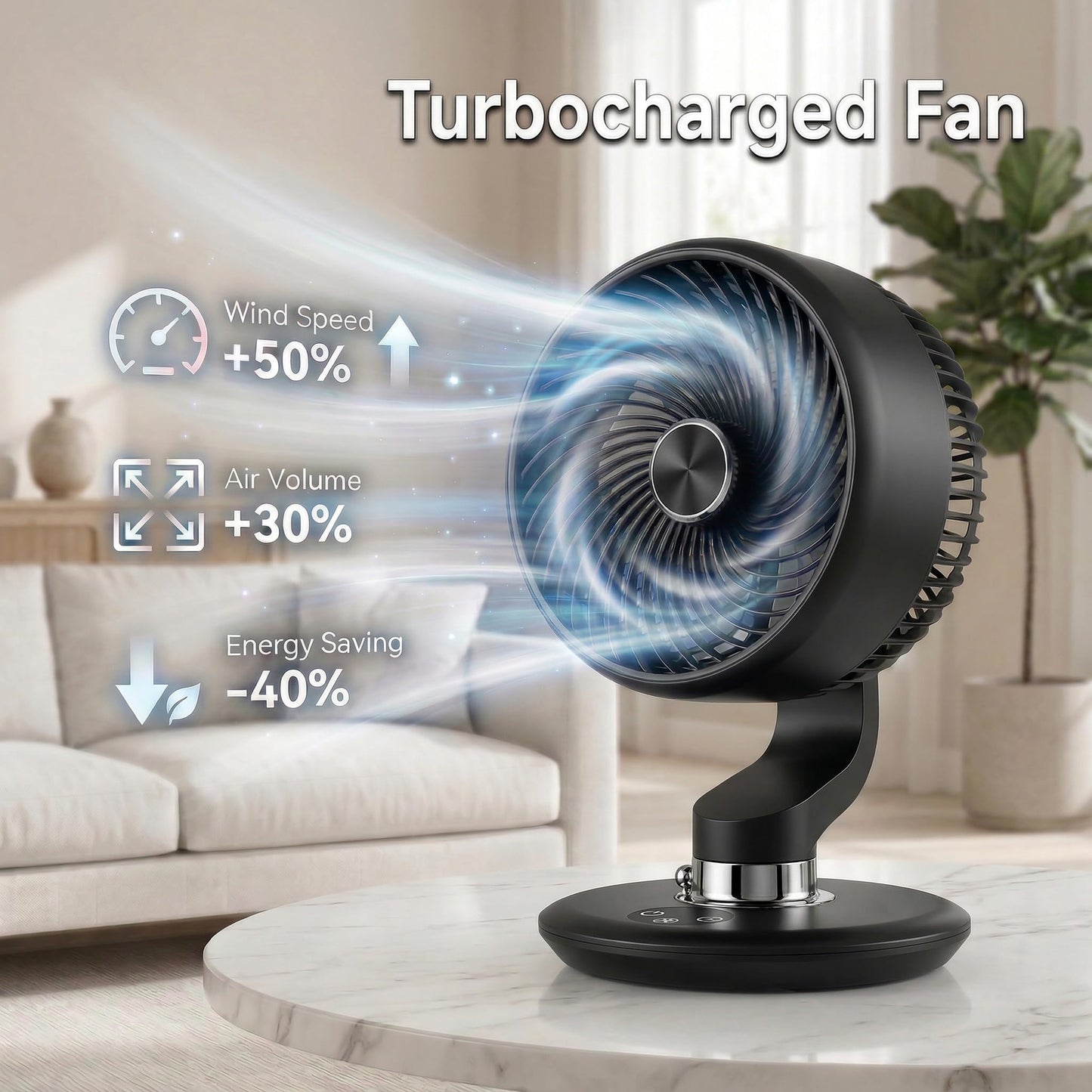 GAIITIR Air Circulator Fan for Bedroom, Portable Desk Fan with 7800mAh Rechargeable Battery, 12H Runtime, 5 Speed Adjustable, 9H Timer, Wall-Mounted Fans with Vacuum Suction Cup, USB Oscillating Fan