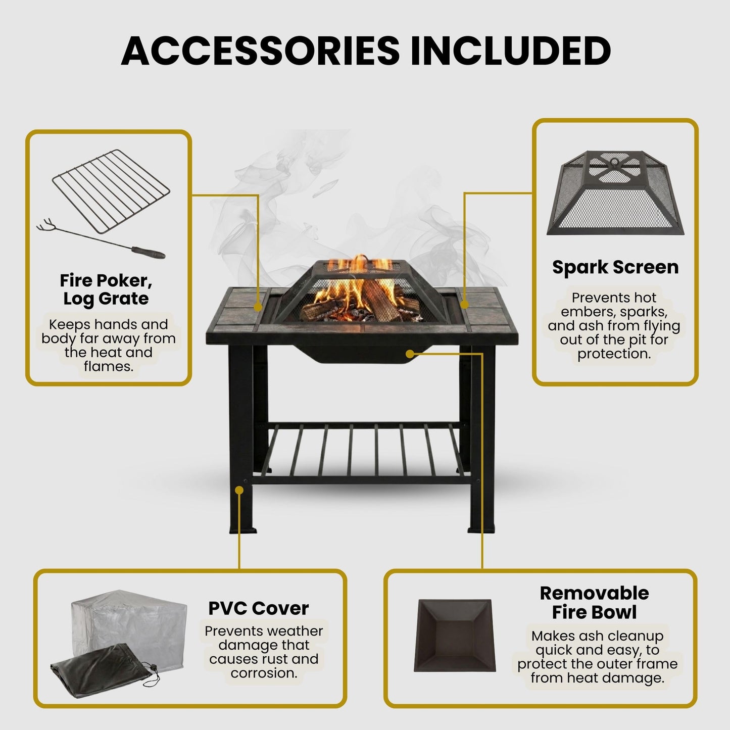 Fire Pit - 30-Inch Outdoor Firepit Table with Screen, Cover, and Poker - Outdoor Fire Pits for Backyard, Deck, Patio, or Porch by Pure Garden (Black)