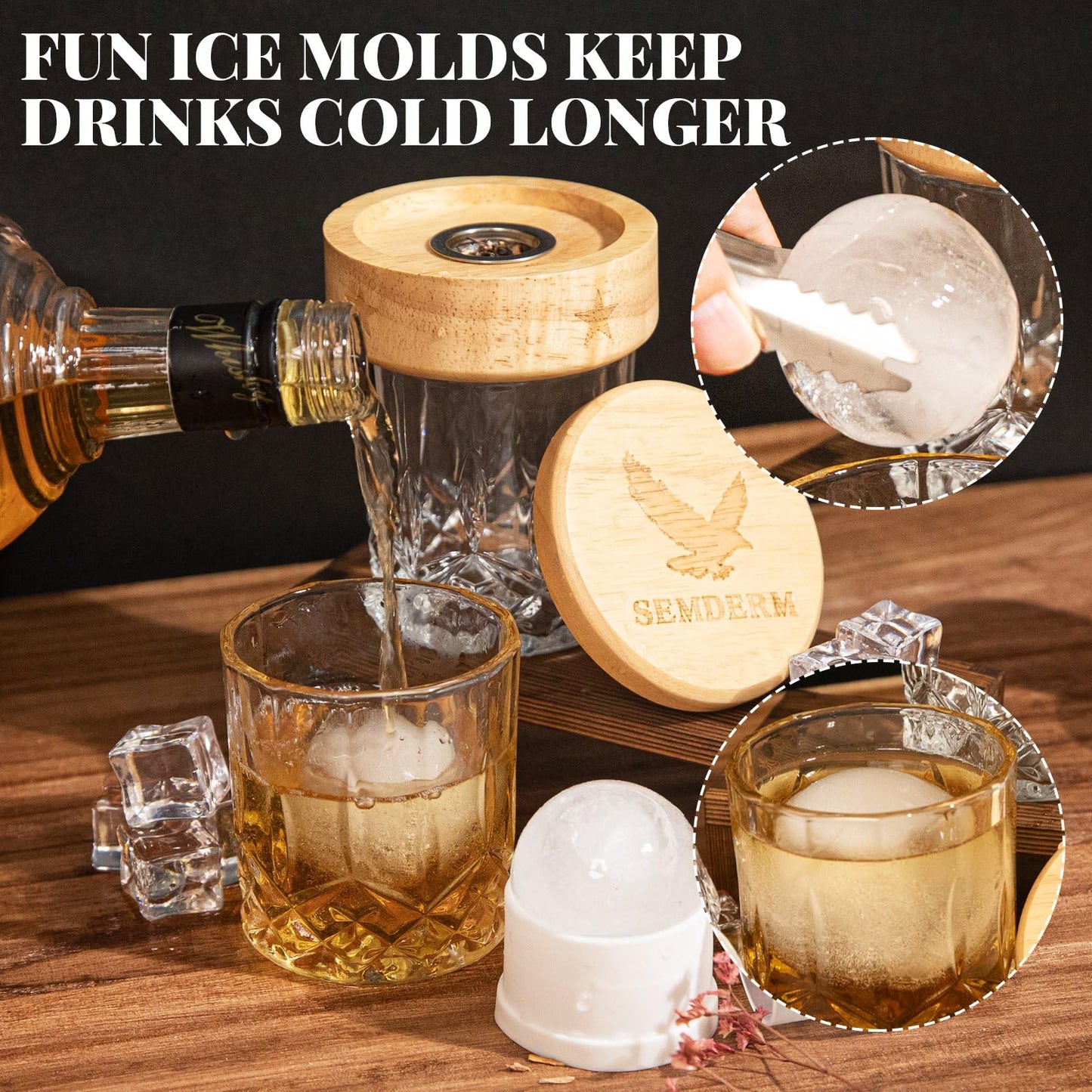 Bourbon Whiskey Smoker Kit with Torch - Old Fashioned Cocktail Smoker Kit with 2 Whiskey Glasses, 6 Wood Chips - Valentines Anniversary Birthday Gifts for Men Dad Husband Boyfriend (No Butane)