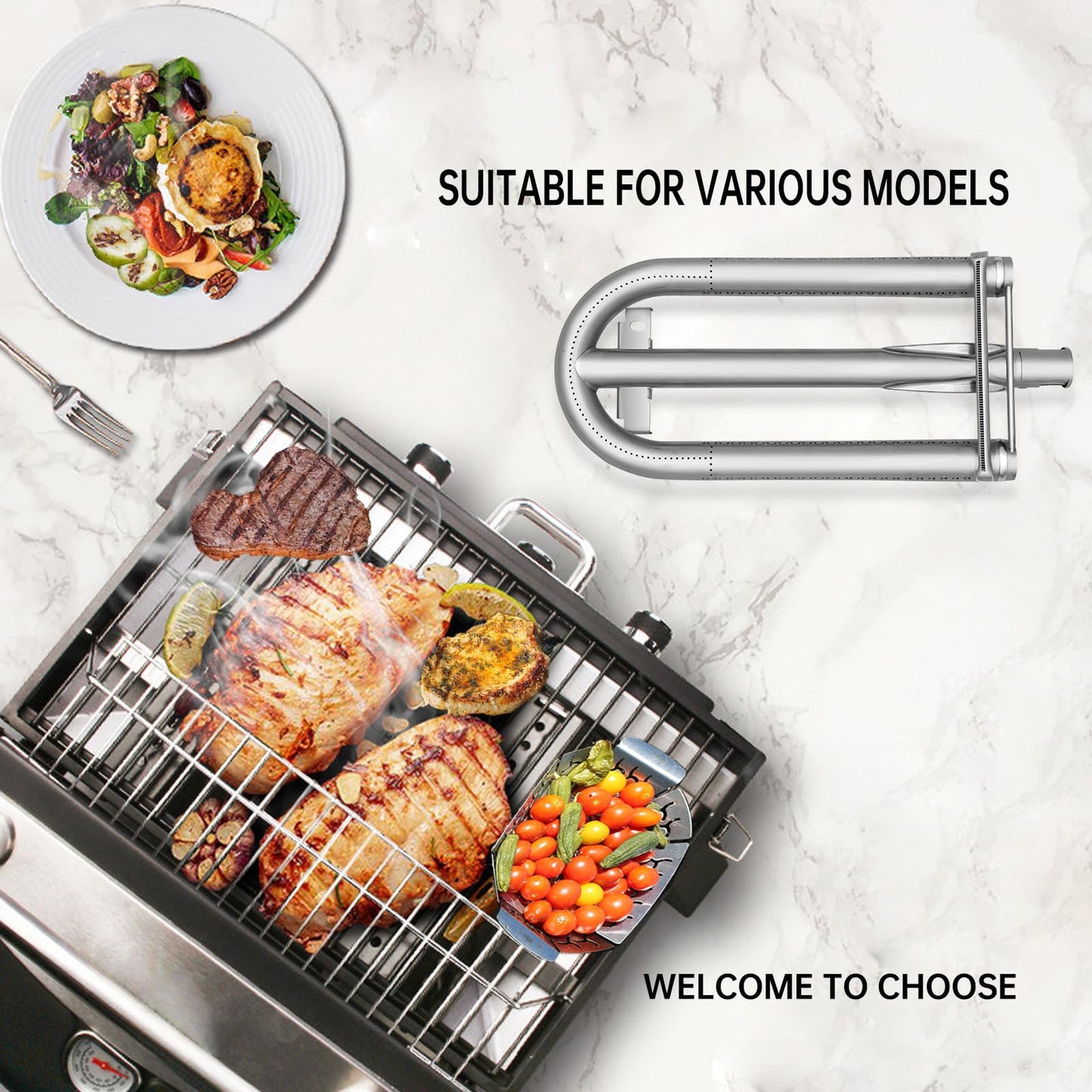 Folocy Grill Burners Grill Briquette Tray for Lynx Sedona Grill L500PS, L600PSR, L700PS, L400PS, L400PSR, L500PSR, L600PS, BBQ Gas Grill Replacement Parts Pipe Tube Ceramic Briquettes, Stainless Steel