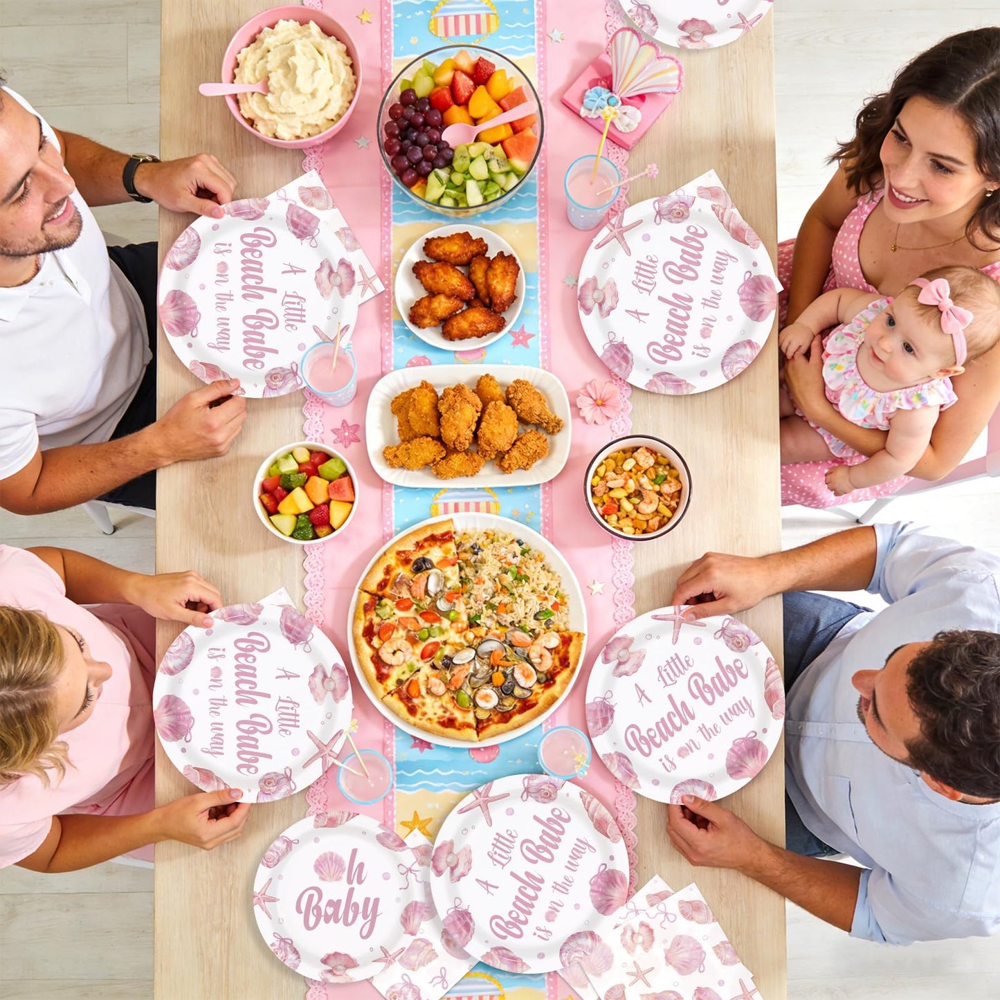 Greencian 96Pcs Under The Sea Party Supplies A Little Beach Babe Is On The Way Plates and Napkins Starfish Seashell Tableware Set for Girls Kids Under the Sea Baby Shower Party Decorations Serves 24