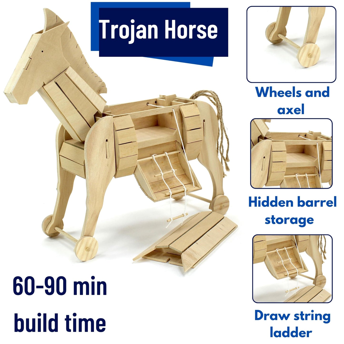 PATHFINDERS STEM Kit – Trojan Horse Model | DIY Wooden Craft Kit for Kids 10-14 | Girls Arts & Crafts STEM Gift | Ancient Greek History Project | Hands-On Educational Toy Engineering and Science