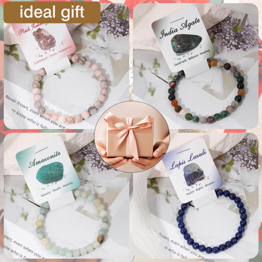 BOMAIL 9Pcs Healing Crystal Bracelets for Women Men 4mm 6mm 8mm Natural Stone Beaded Stretch Bracelet Set Handmade Gemstone Reiki Spiritual Jewelry Gifts