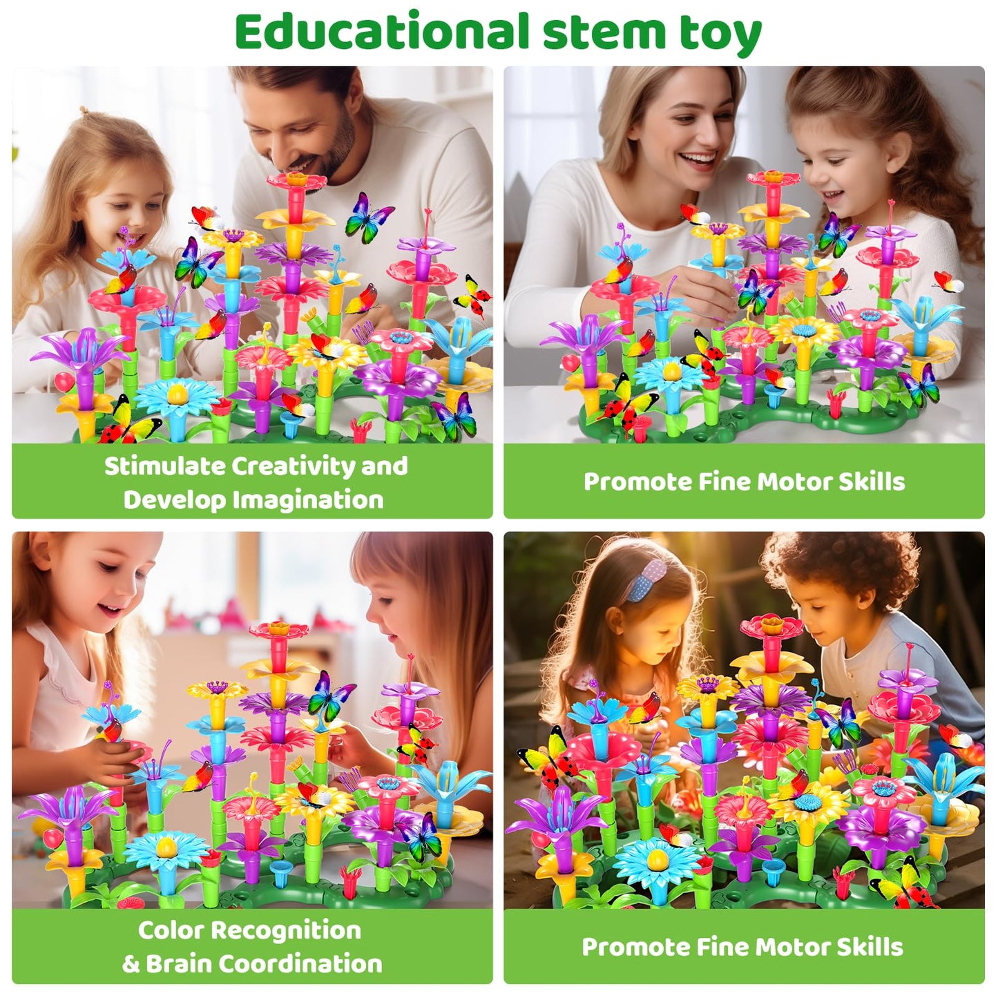 Doloowee 102Pcs Flower Garden Building Toys for Girls 3 4 5 6 7 Year Old, Upgrade DIY Building Stacking Toys, STEM Preschool Educational Toddler Toys Brain Development Kindergarten Kids Toy