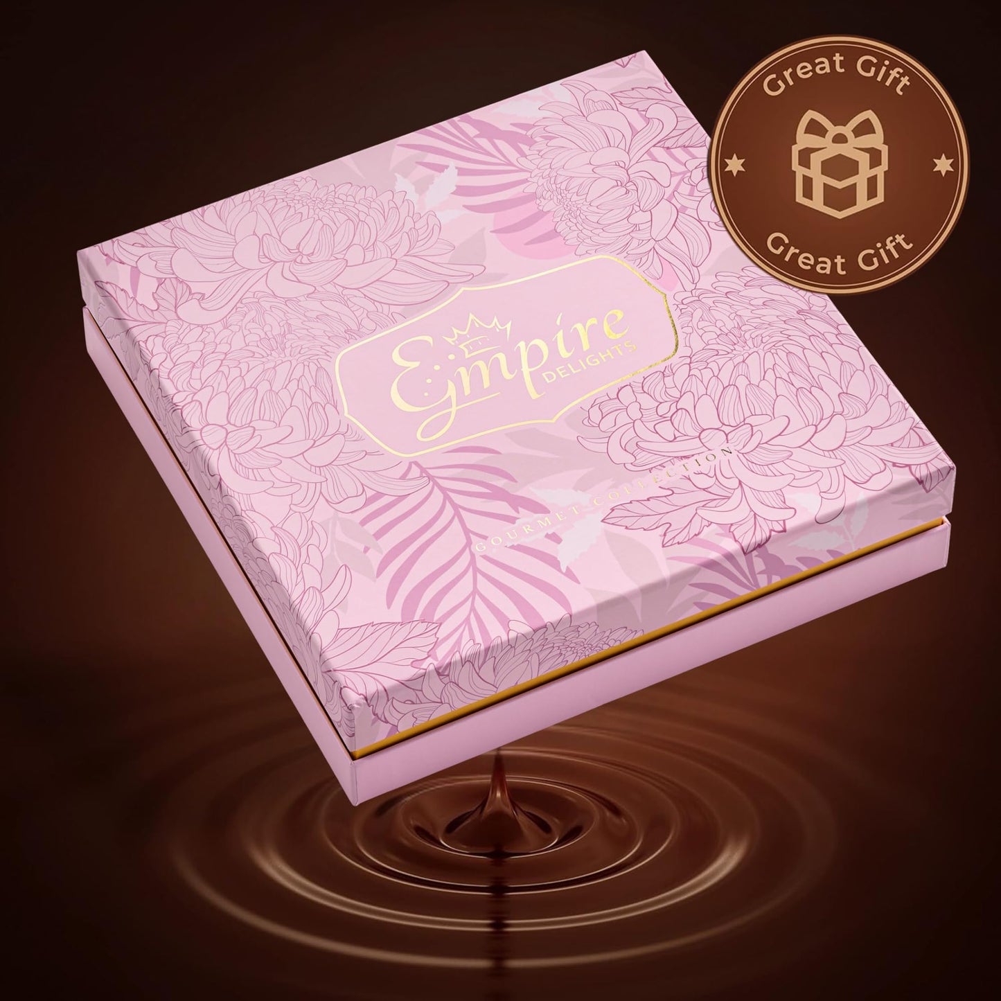 Chocolate Gift Box with Assorted Gourmet Chocolate - Pink Floral Gift Box - Food Gift Basket for Women - Birthday, Thank You, Present Idea for Her, Holiday Gift Baskets by Empire Delights