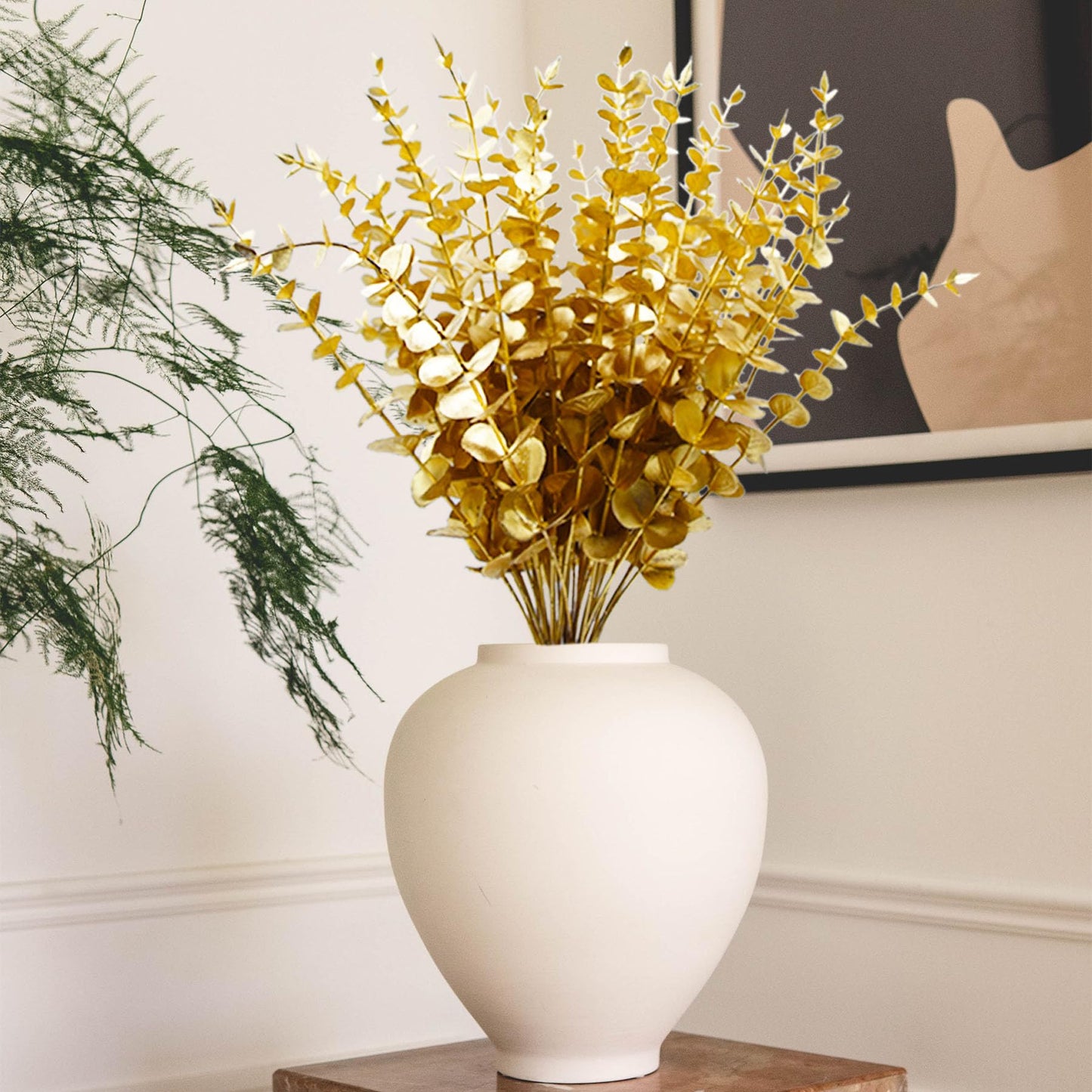 TGANNYOCR 36 Pcs Gold Artificial Eucalyptus Stems 15'' Faux Eucalyptus Leaves Decor Fake Greenery Branches for Xmas branchs Decor Wedding Bouquet Centerpiece Flower Floral Arrangement Home Decoration