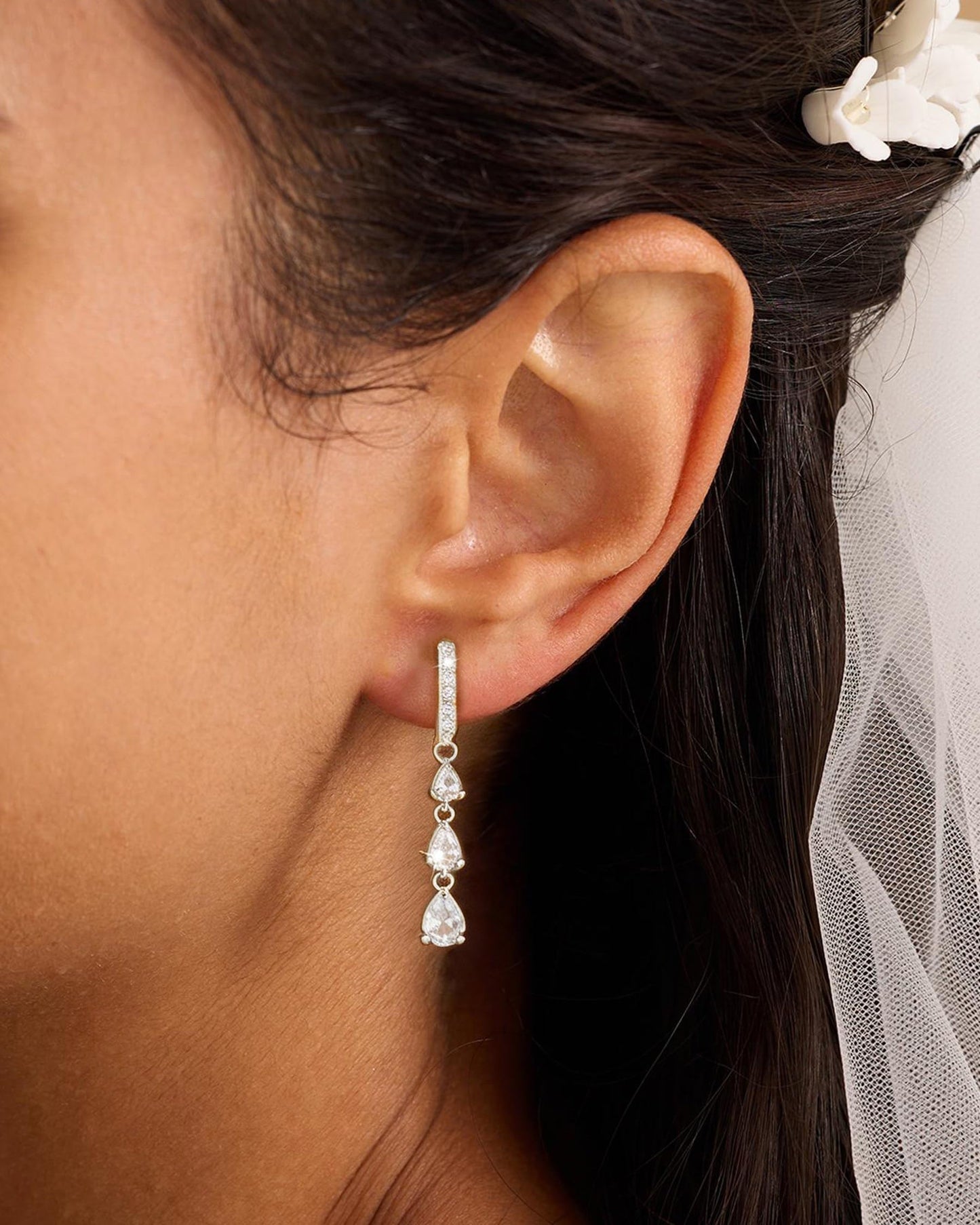 Asdecy 925 Sterling Silver Dangle Earrings for Women Trendy Brides Drop Dangle Cubic Zirconia Elegant Prom Bridal Bridesmaids Wedding Anniversary Dangling Jewelry