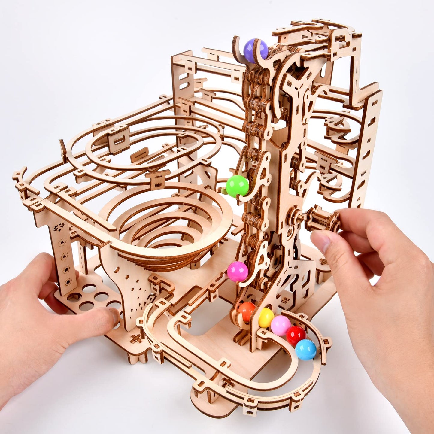 3D Wooden Puzzles Marble Run Chain Kit, Wood Creative Mechanical Puzzles Assembly Model Building Kits to Build for Adults & Kids, DIY Wooden Puzzle Hobbies Toys for Adults &Teens Gifts
