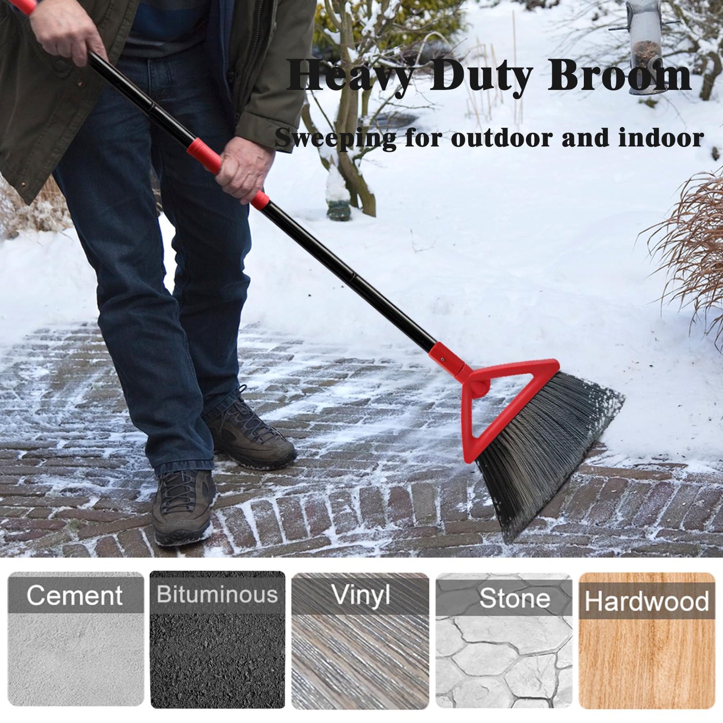 PUTNATRUE Heavy Duty Angle Broom, 3 Pack Longer Commercial Brooms, Swipe Brooms for Sweeping Indoor Outdoor, Perfect Red Broom of Kitchen, Garage, House, Restaurant