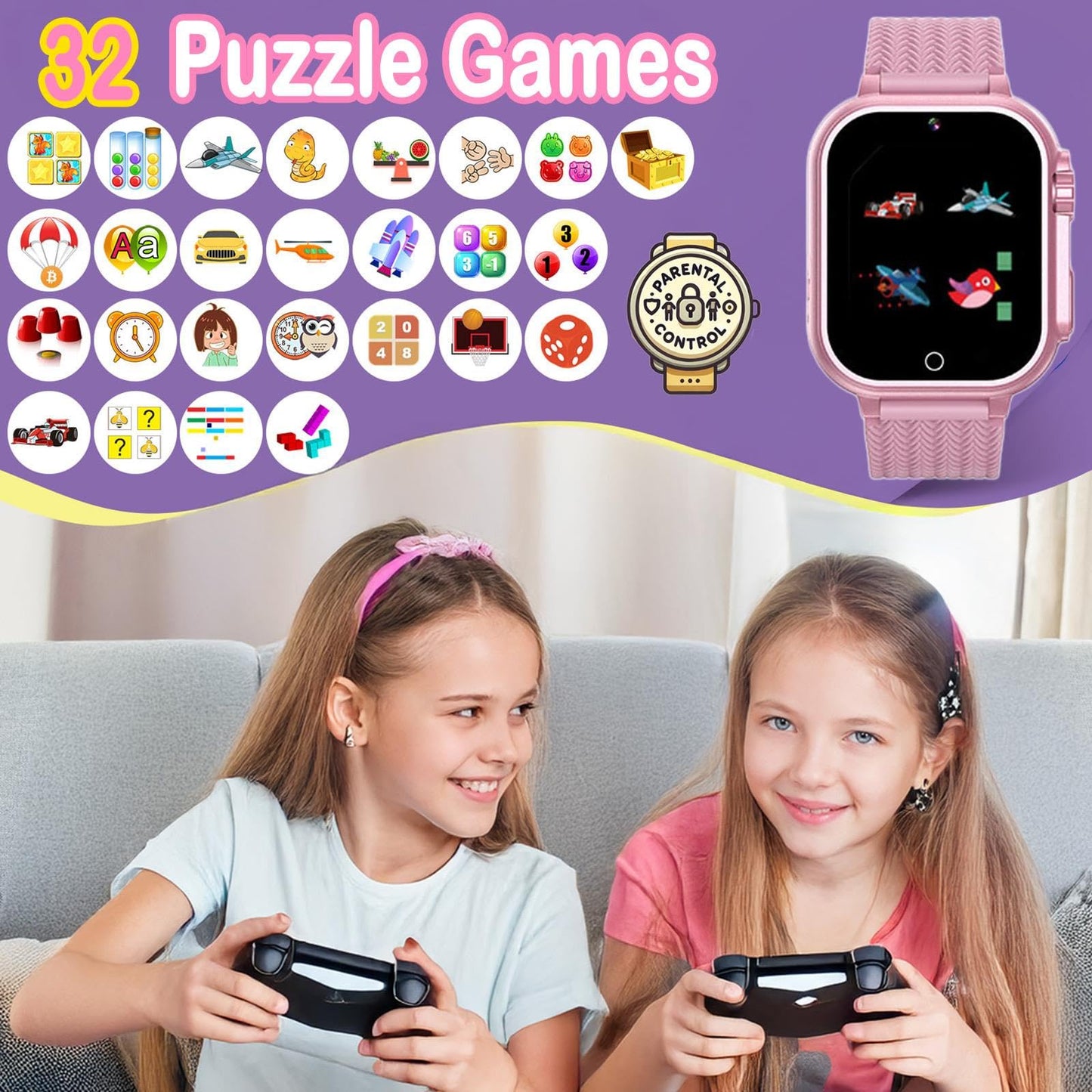 iCHOMKE Kids Smart Watch, Girls Boys Smartwatch with 32 Built-in Games Camera Video Recorder Player,Pedometer,Learning Toys Gifts for 4-10 Years Children (Pink)
