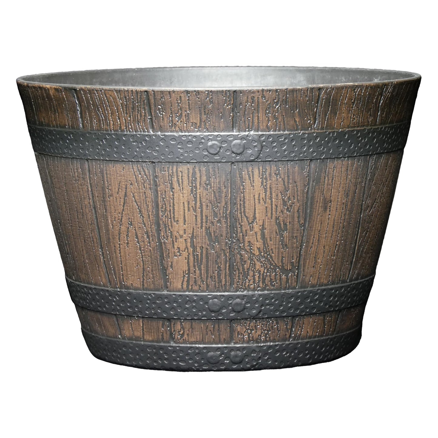 Classic Home & Garden Whiskey Barrel Planters - Wood Finish Flower Planter Pot - Decorative Garden Pots - Indoor & Outdoor Resin Planters - Weather-Resistant Planting Pots (9" Walnut Brown, Pack of 1)
