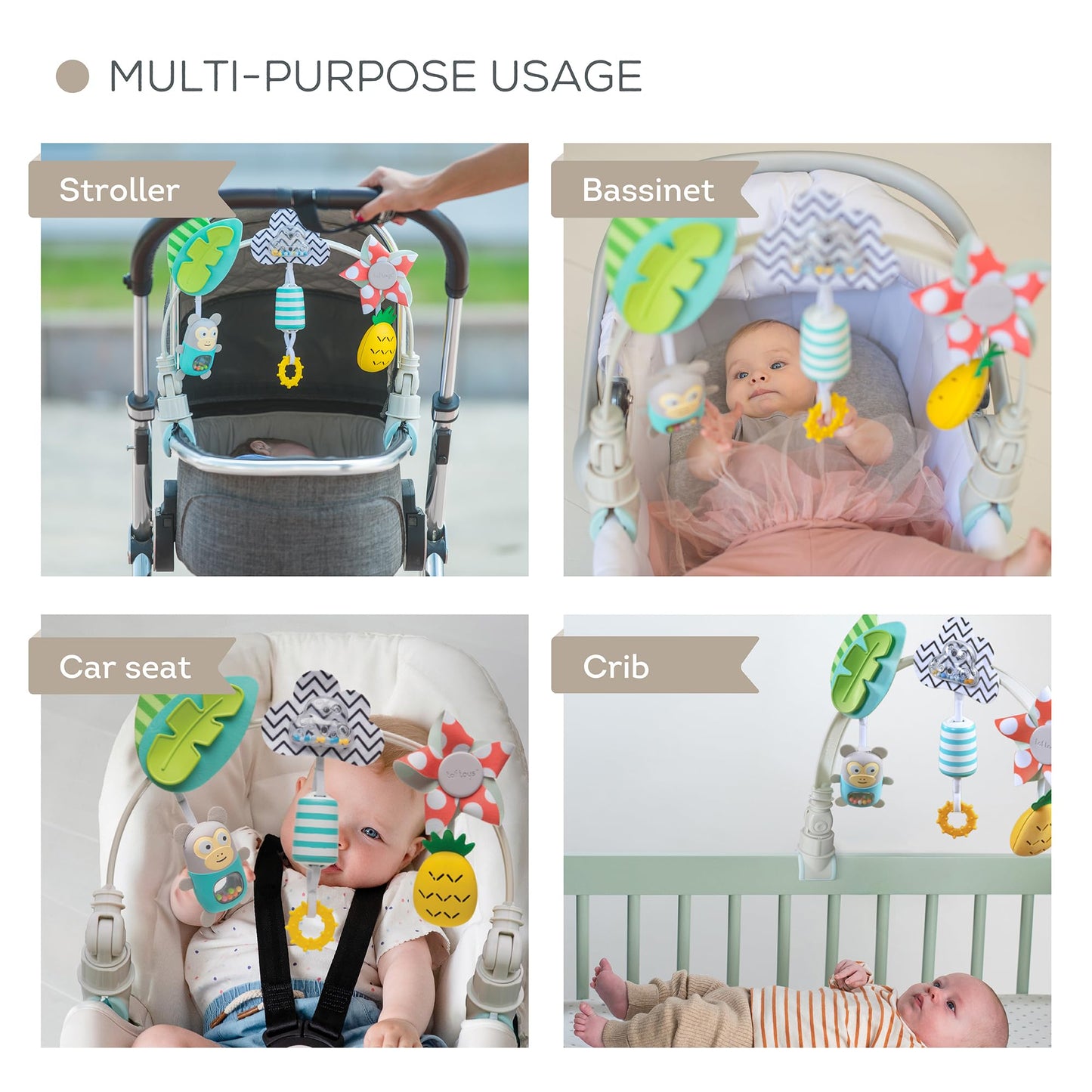 Taf Toys Tropical Arch Adjustable Infant Car Seat & Stroller Toy for Infant & Toddlers, Stroller Arch, Baby Crib Toys Clips on Prams/Car Seats/Bouncers Encourages Motor Skills & Sound Exploration