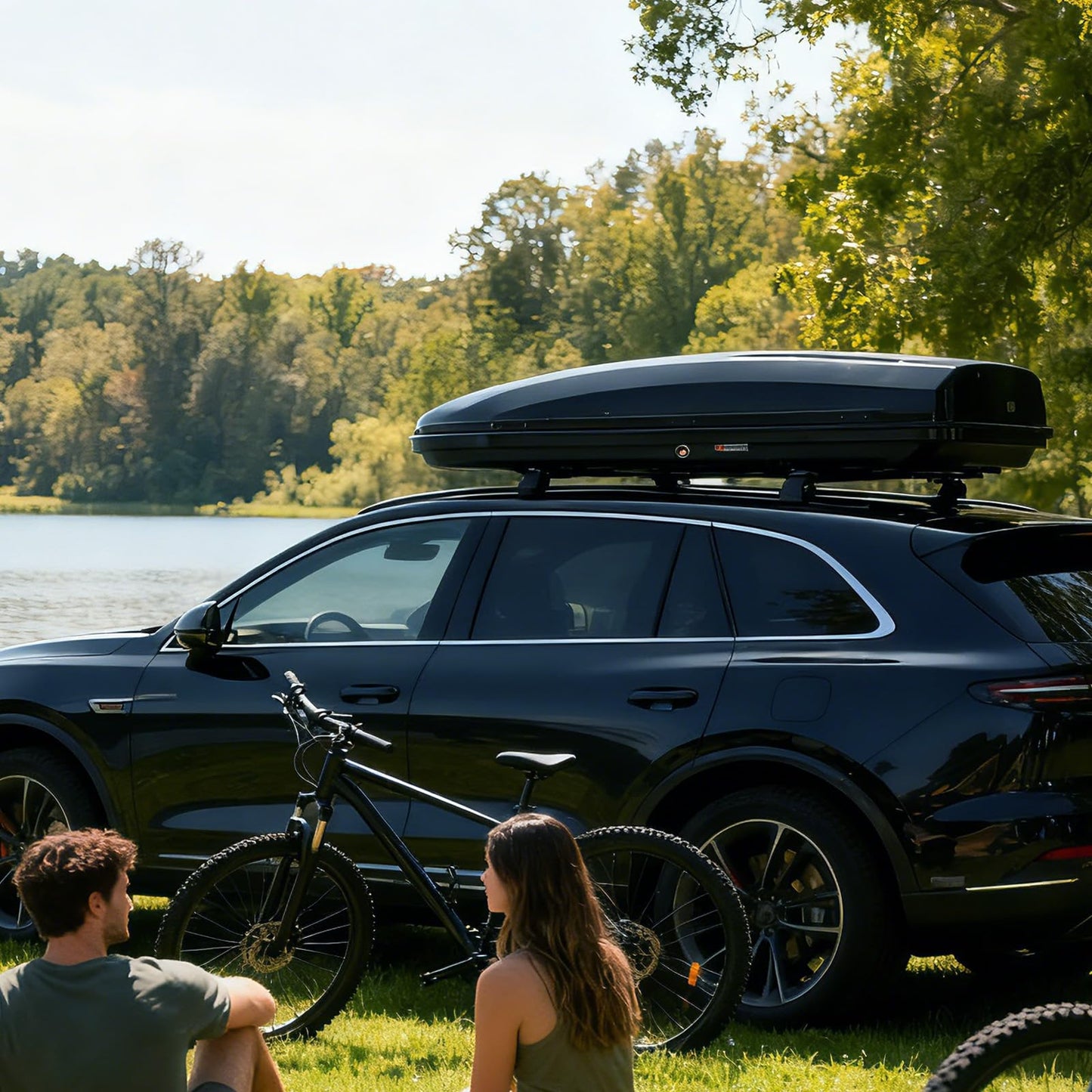 Rooftop Cargo Box Carrier, 19.4 Cubic Hardshell Rooftop Cargo Carrier, Dual-Side Opening, Universal Fit for Cars & SUVs, 165Lbs Weight Capacity with Secure Straps&Keys