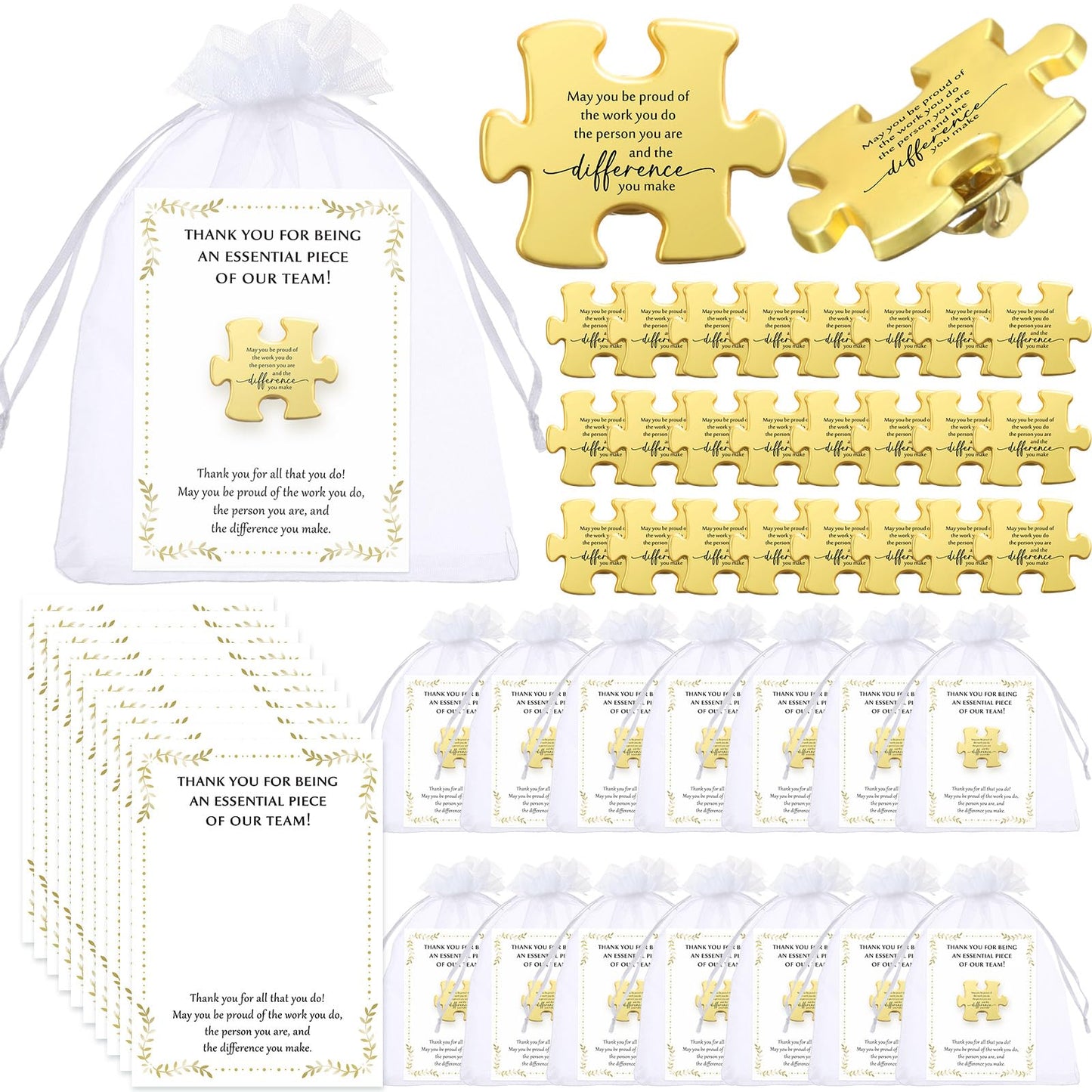 Solsew 25 Sets Teacher Appreciation Gift Bulk for Employees Puzzle Piece Lapel Pin Thank You Cards for Team Nurse Volunteer Coworkers Lab Ems Cna Week Gifts Bulk (May You)