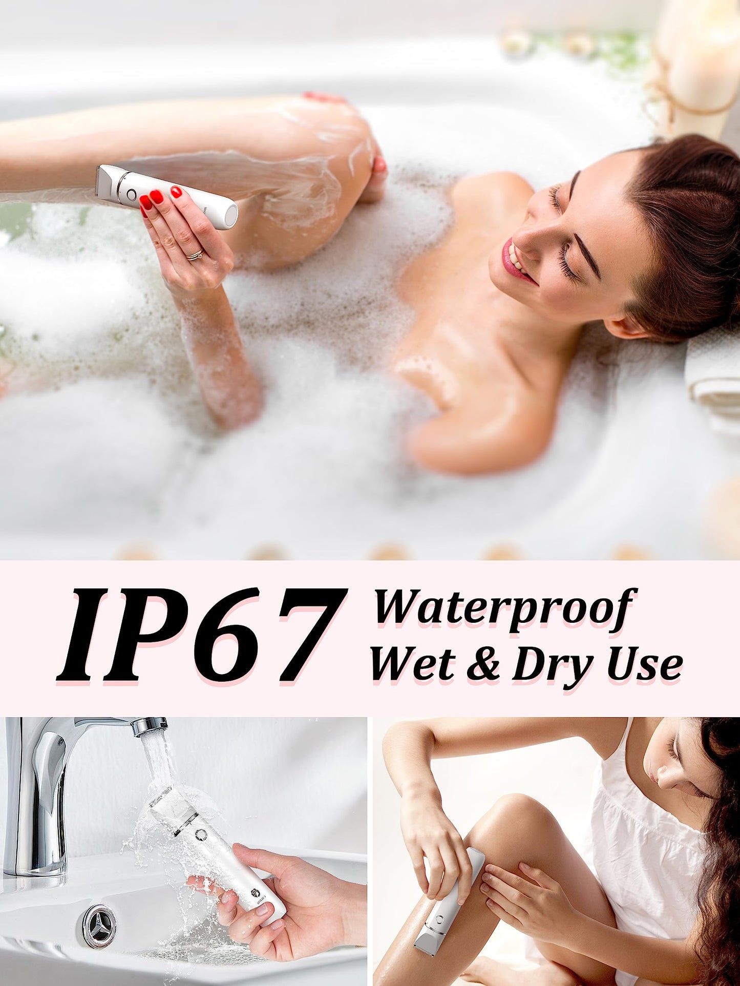 Cayzor Bikini Trimmer and Shaver Kit for Women - 2-in-1 Wet/Dry Electric Body Hair Trimmer Facial Hair Removal Cordless Waterproof Bikini Shaver Razor for Face Lip Chin Pubic Underarm Legs (White)