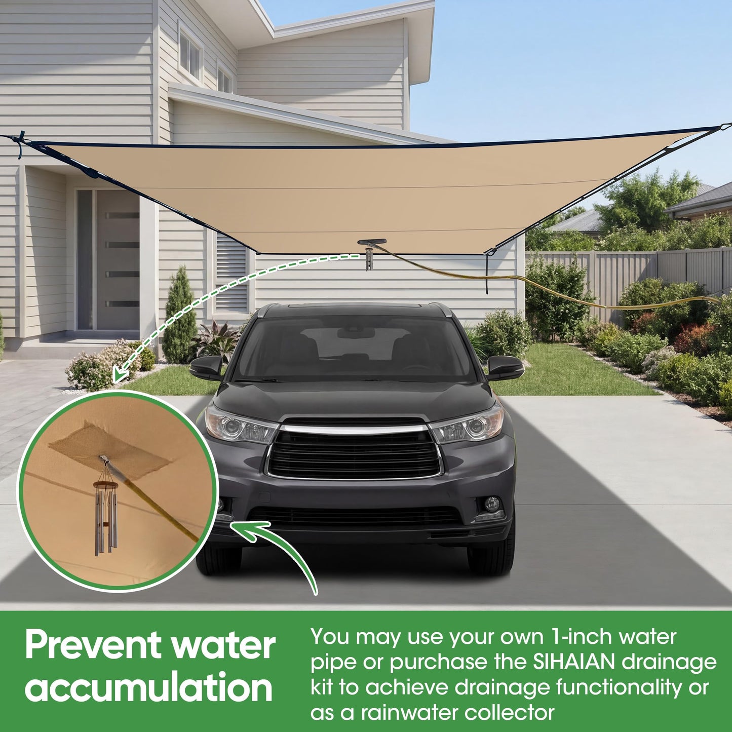 SIHAIAN Sun Shade Sail 9'x16' Waterproof Rectangle Double-Rope Shade Sail 500D Heavy Duty UV Block Sunshade Canopy for Backyards, Patios, Gardens, Outdoor Activities and Facility Beige