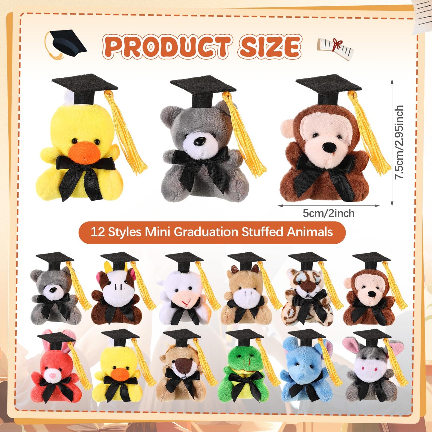 Blueweenly 12 Pcs 2026 Grad Stuffed Animal Bulk Mini Graduation Plush Animal Toy with Cap Class of 2026 Stuffed Bear Keychain for Party Decoration Goodie Bag Filler Toy Carnival Prizes Exchange Gift