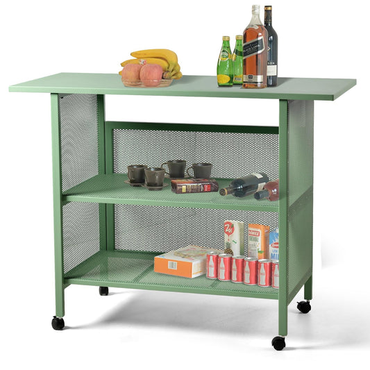 BOKKOLIK Industrial Kitchen Cart, 47.3x19.7x36.6 inches, 3-Tier Metal Rolling Serving Cart with Casters, Green