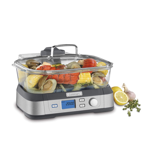 Cuisinart Cookfresh Digital Glass Food Steamer for Cooking, 5-Liter Vegetable Steamer with 5 Pre-Programmed Settings, Keep Warm Function, Audible Alert, Dishwasher-Safe Pot, STM-1000, Stainless Steel