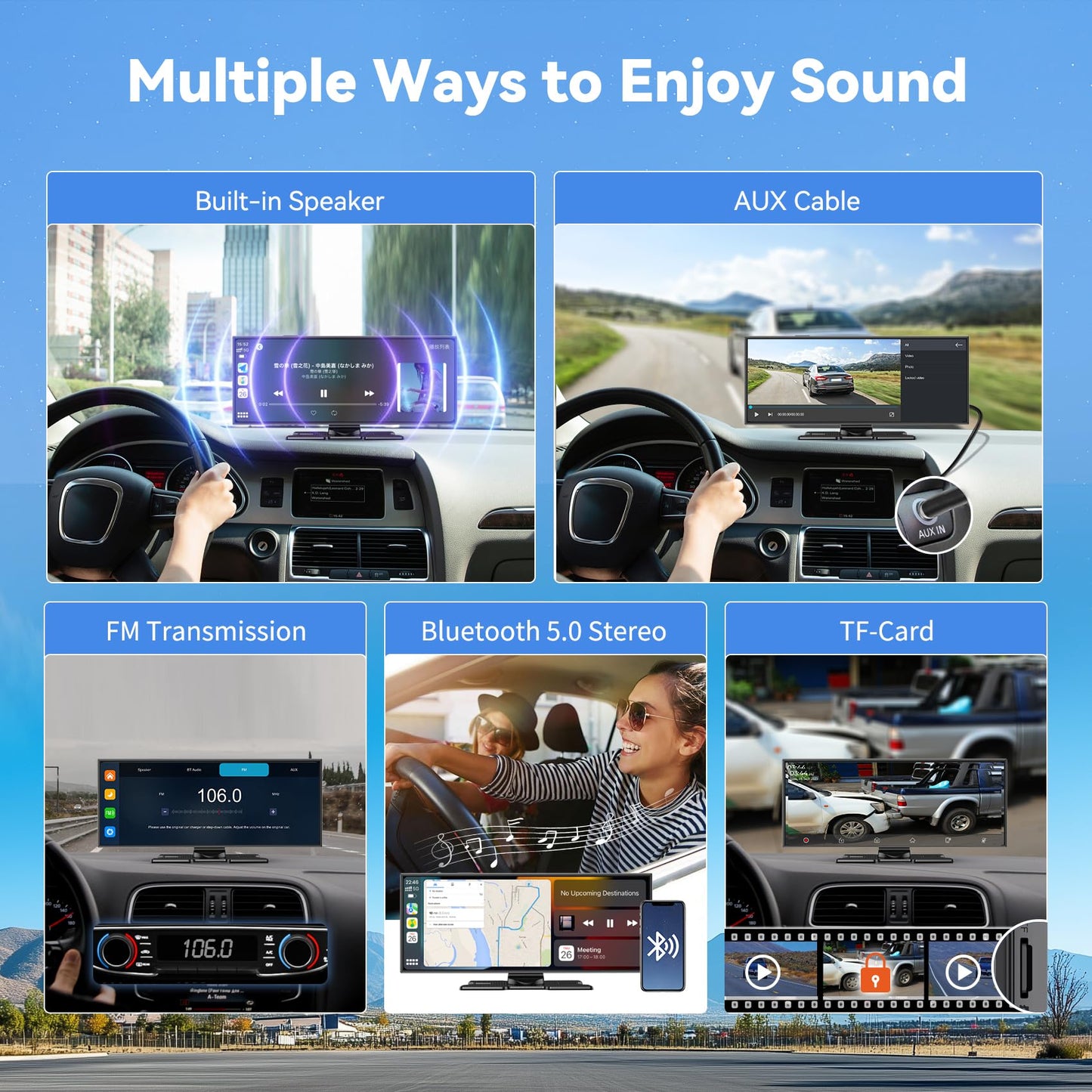 11.5" Extra Large Wireless Apple CarPlay Screen for Car, 4K Portable Car Play Screen & Android Auto HD Touch Screen, Dash Cam Front and Rear, App Control, Mirror Link, Voice Control, GPS, Bluetooth
