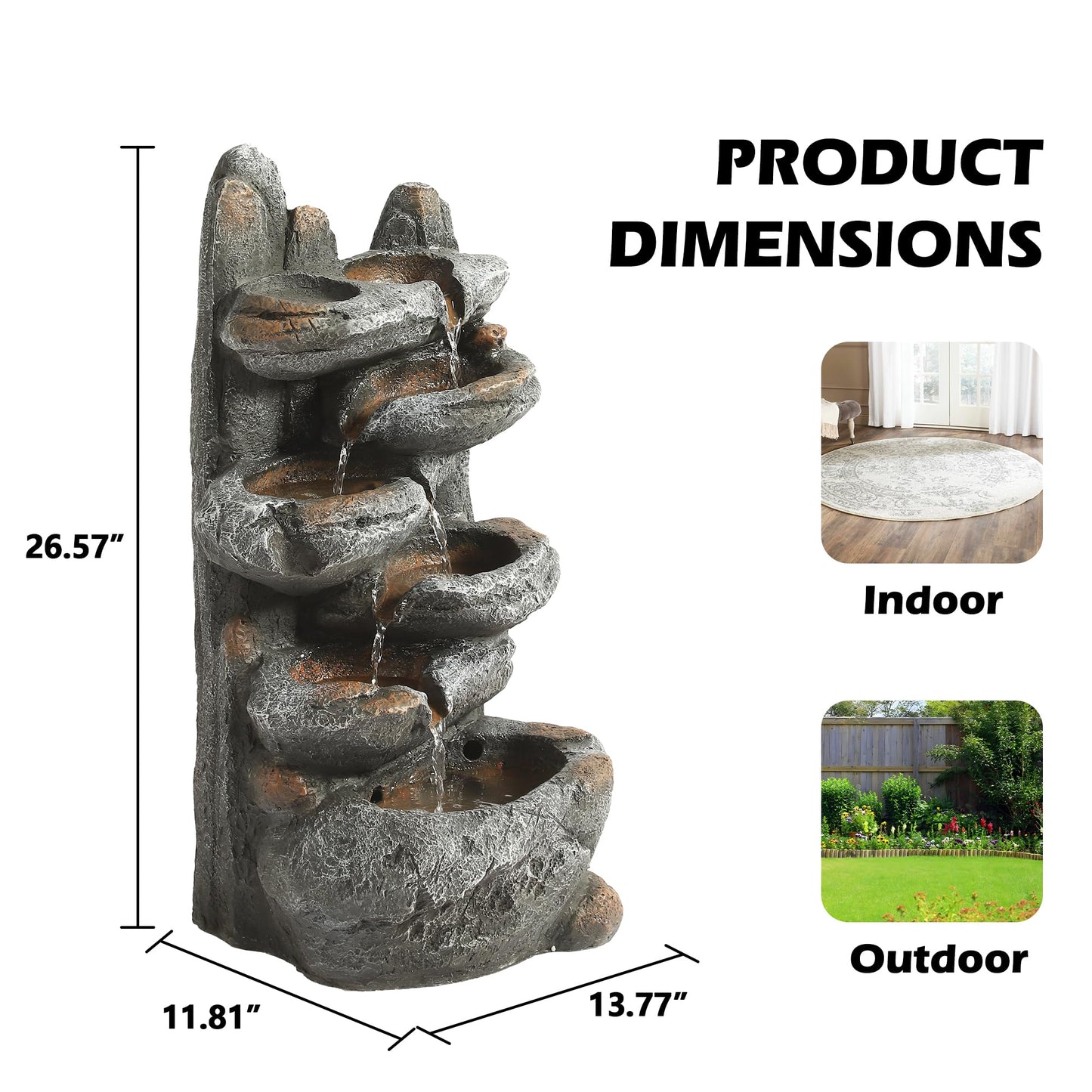 TITIMO 6-Tier Cascading Rock Water Fountain Outdoor Garden Waterfall with Lights,Fountain Indoor Decor for Garden, Patio, Backyard, Deck, Porch and Home Art Decor (Smal)