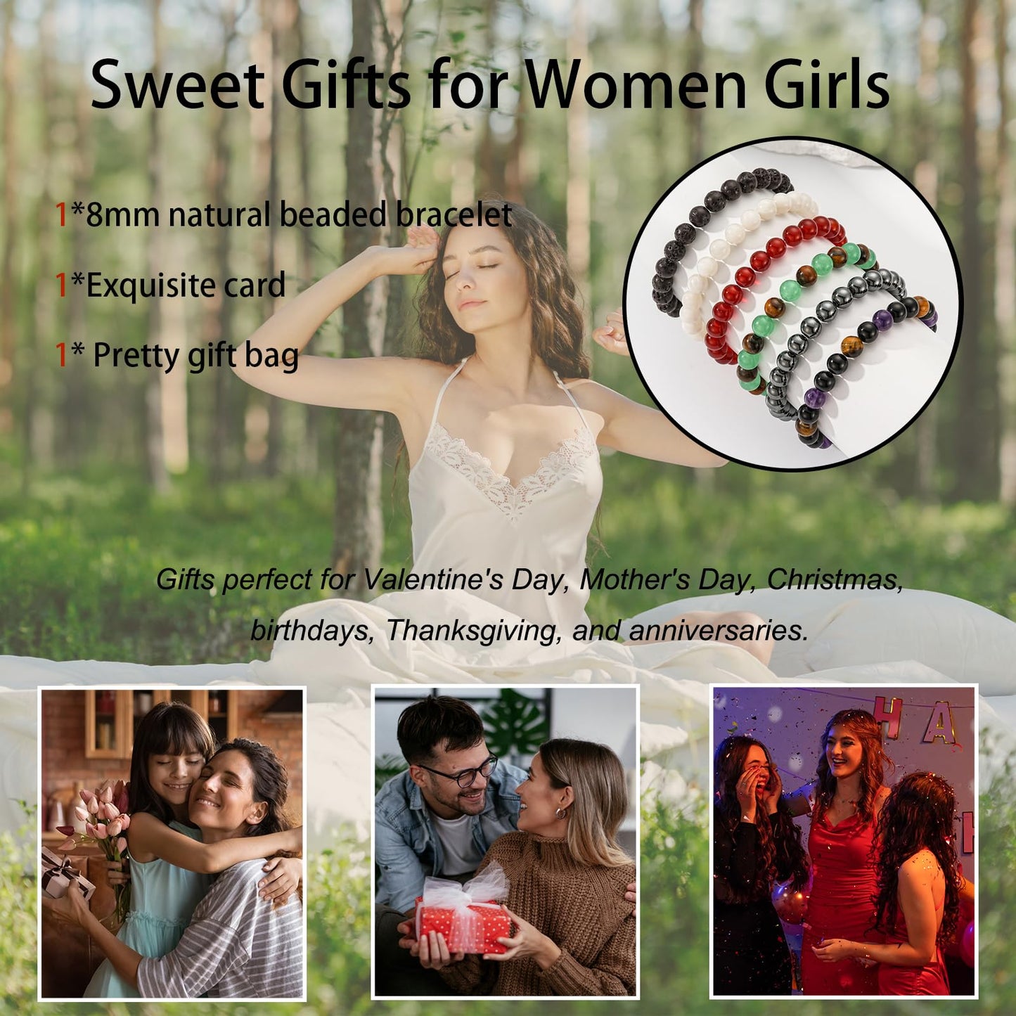 Gnamy Hematite Bracelet for Women, Healing Crystal Bracelet for Spiritual Healing Positive Energy Stress Relief, Natural Stone Stretch Beaded Bracelets Jewelry Birthday Gifts for Daughter Friends Girlfriend Her