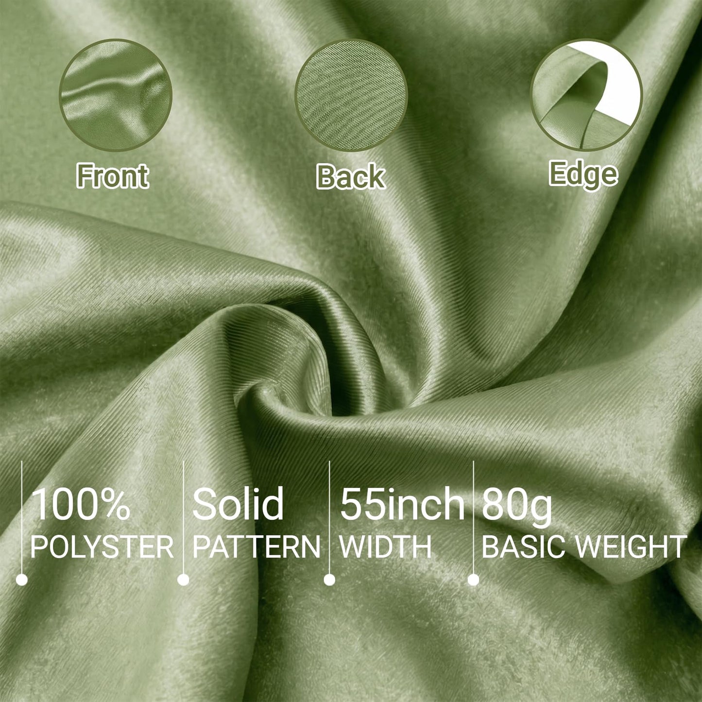 Q&J Fabric Co. Light Olive Green Satin Fabric by The Yard, 3 Yard x 55 Inch Charmeuse Satin Fabric Silky & Shiny Cloth Fabric, Smooth Bridal Satin Fabric for Wedding Dress, Clothing Sewing, DIY Crafts