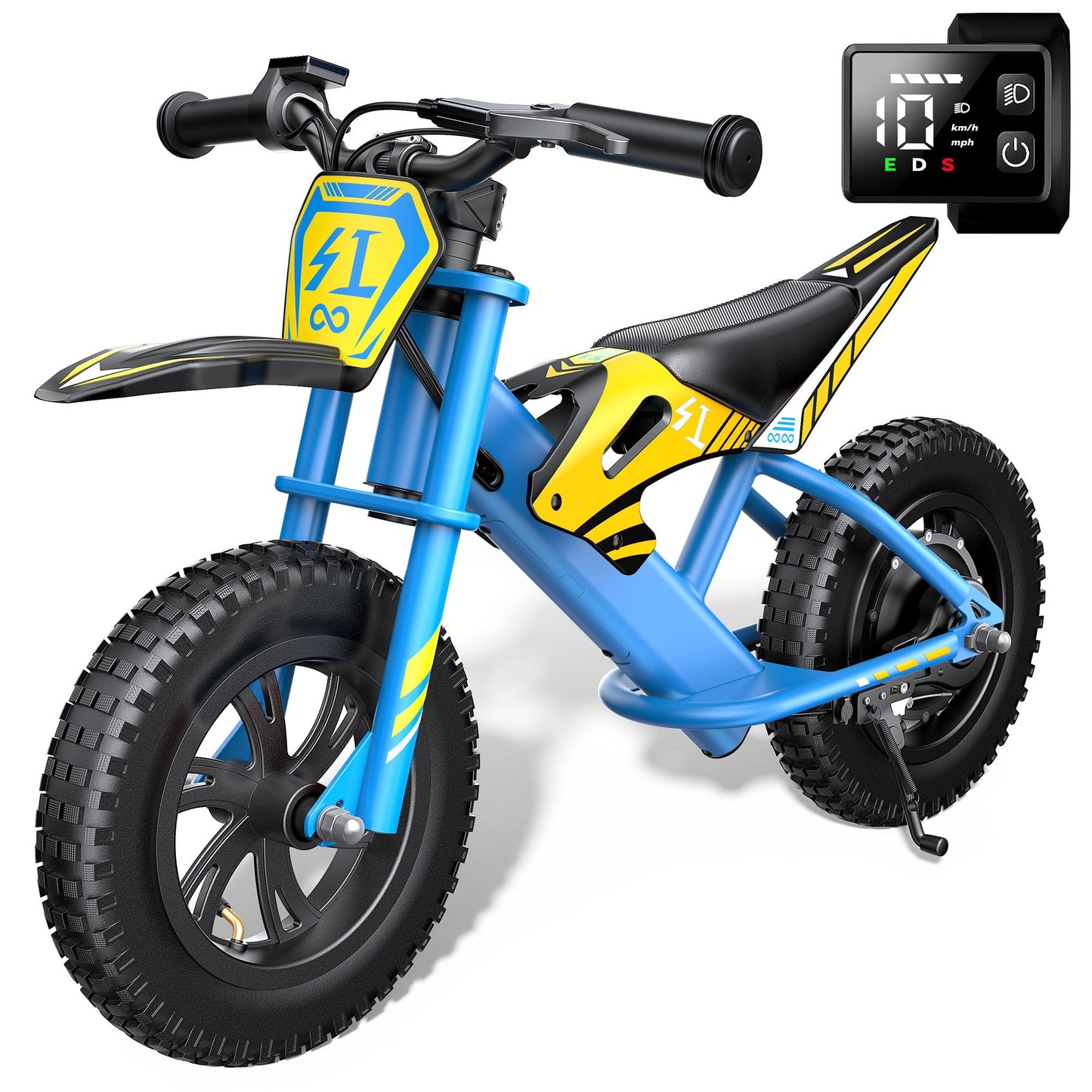Gyroor S1 Kids Electric Balance Bike, 200W Motor 3 Speeds up to 10 MPH, 12-Inch Pneumatic Tires, 7-Color Rear Fender LED Taillight, Drum Brake, UL2272 Certified, for Ages 3-6, Blue-DCC