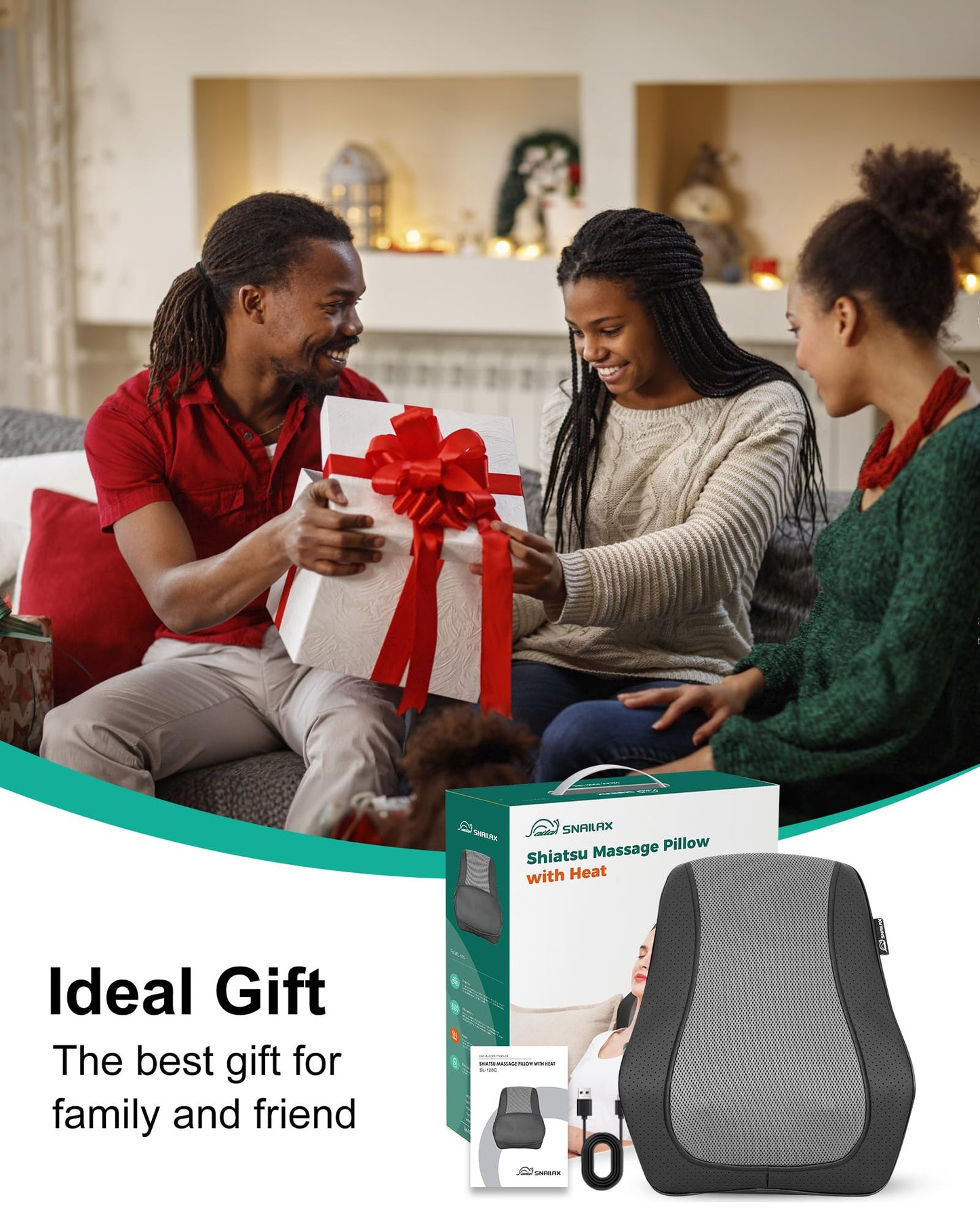 Cordless Shiatsu Neck Massager with Heat & Vibration, Back Neck Shoulder Massager for Pain Relief Deep Tissue, 4D Kneading Back Massage Pillow, Rechargeable Portable Massage, Gifts for Mom,Dad