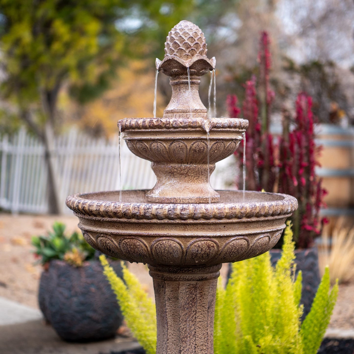 XBrand 39" Solar Water Fountain, 2-Tier Outdoor Sand Stone Resin with Solar Panel & Pump for Home Garden Yard Decor