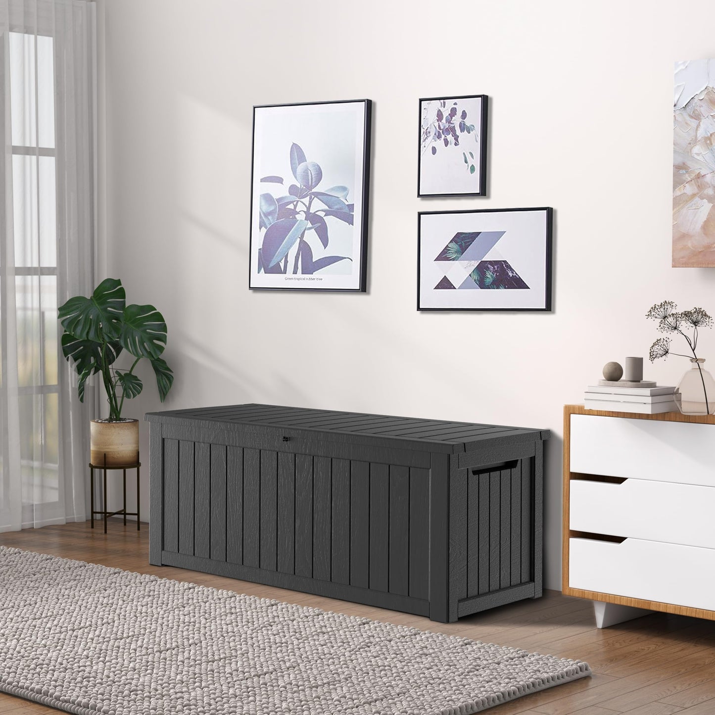 PATIOEASY Outdoor Storage Box 275GAL Waterproof Resin Deck Box,Pool Accessories Supplies，UV-Resistant Lockable Package Delivery Bin for Garden Tools,Large Patio Outside Cushions,Chest,Furniture,Black