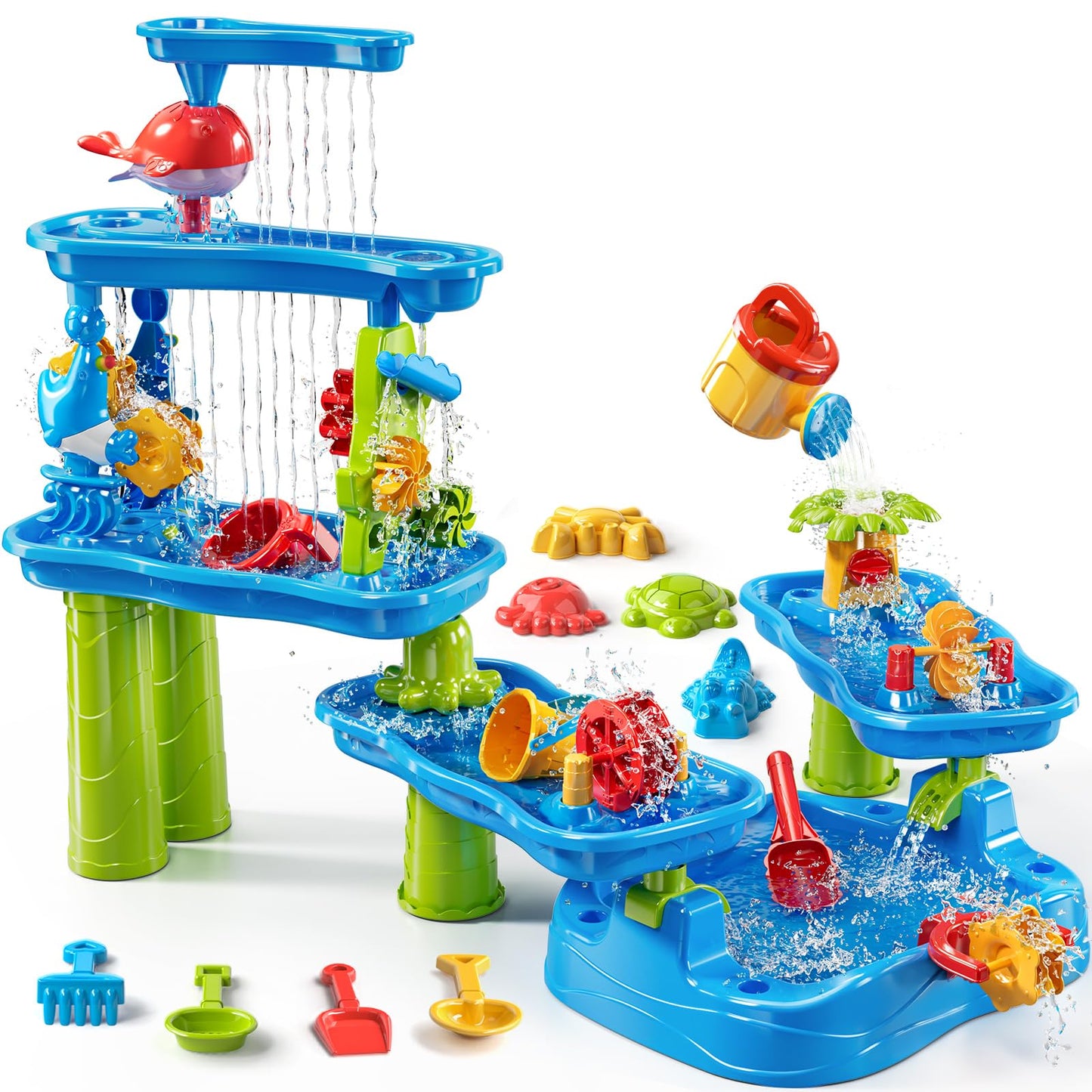KIZONLY Water Table for Toddlers 1-3 3-5, 5-Tier Water Table for Kids with Sand Beach Toys, Water and Sand Sensory Table Beach Outdoor Birthday Gifts Toys for Kids Toddlers Age 3 4 5 6 7 8 Boys Girls