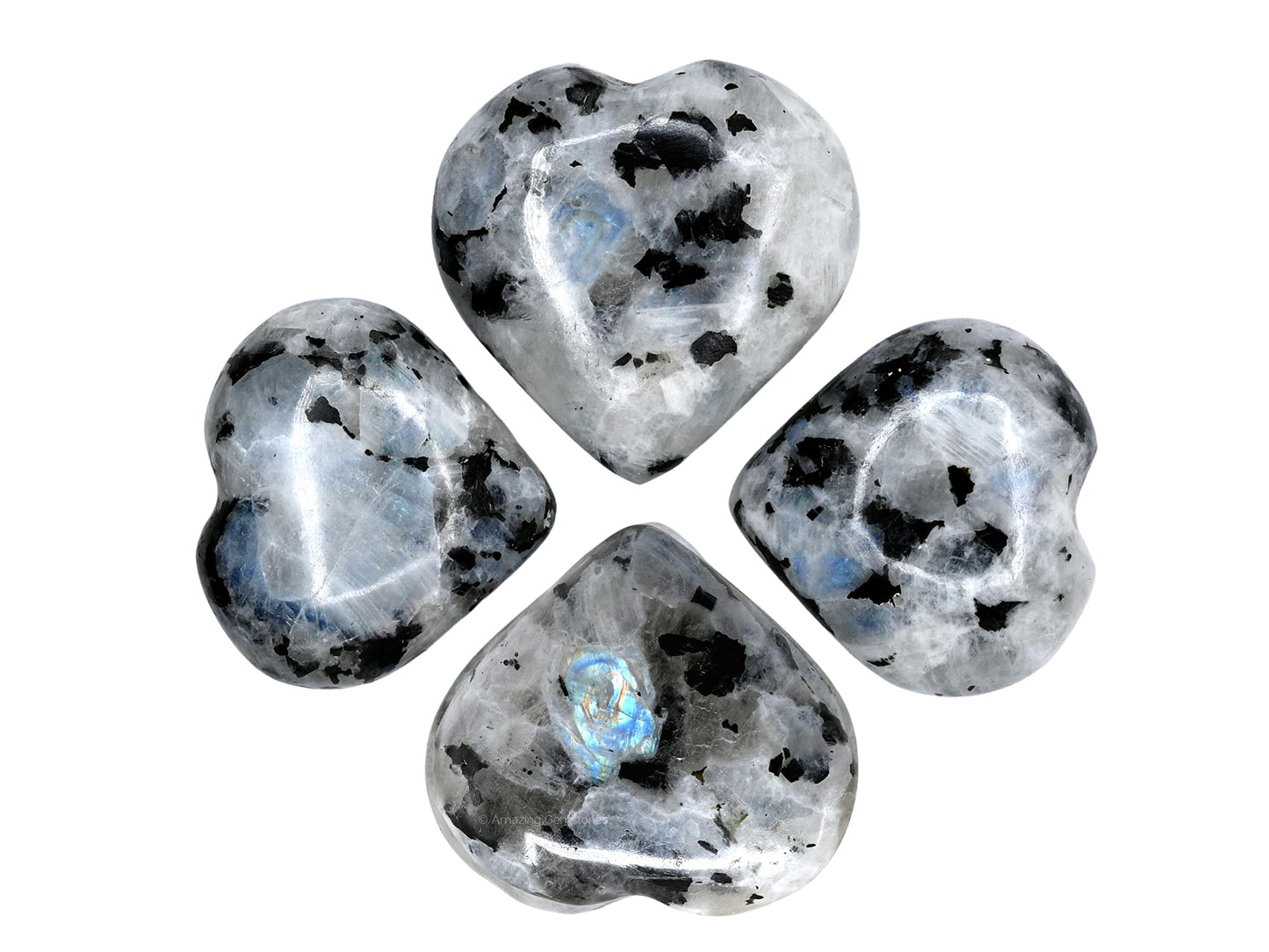 Amazing Gemstone Rainbow Moonstone Crystal Heart Palm Stone - Pocket Massage Worry Stone for Natural Body Chakra Balancing, Reiki Healing and Crystal Grid
