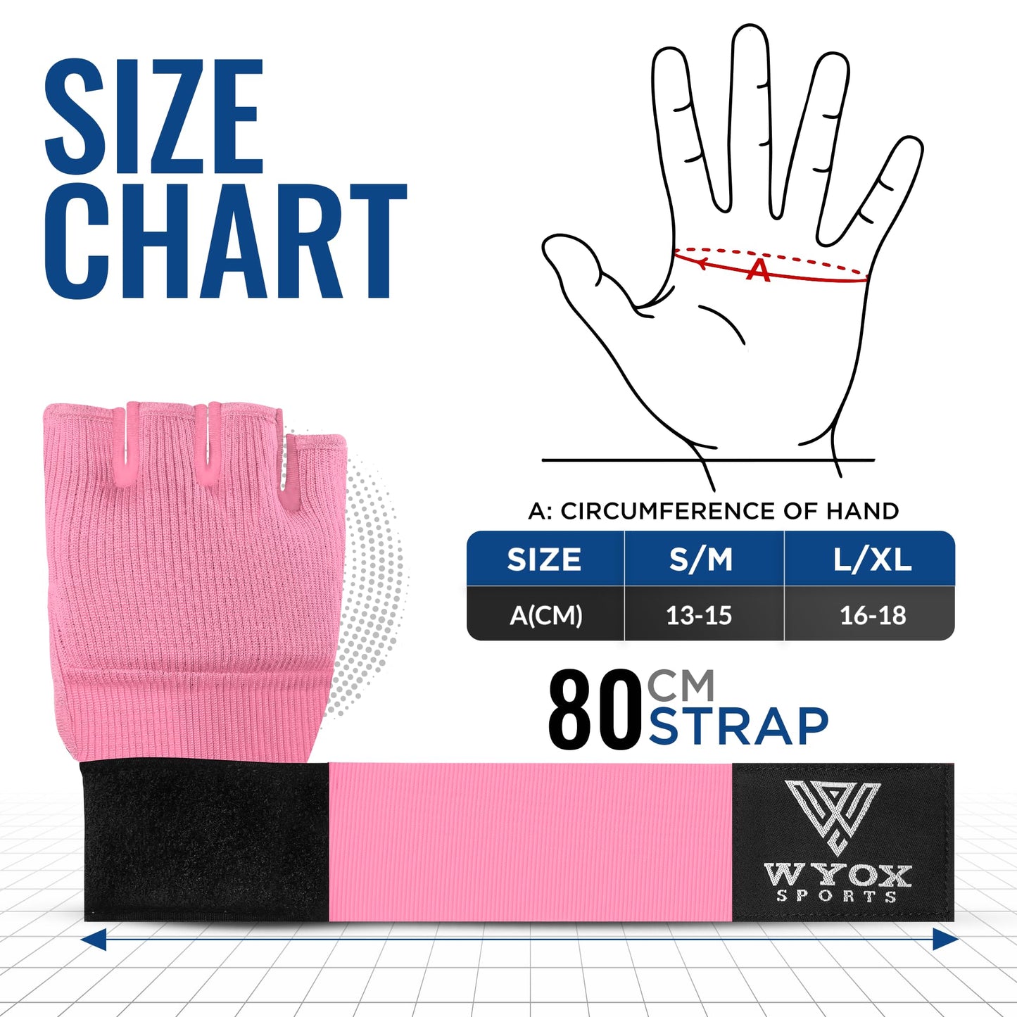 WYOX Gel Boxing Hand Wraps Inner Gloves for Men & Women – 80cm Quick Wrist Strap, Padded Knuckle Support, Fingerless MMA Muay Thai Kickboxing Wraps for Training, Punching & Martial Arts