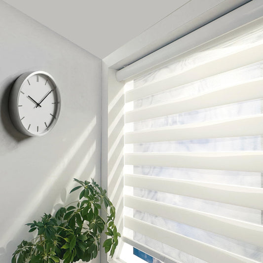 ShadesU Cordless Zebra Blinds – Light Filtering Dual-Layer Window Shades for Privacy (White Color) (Maximum Height 72") (Width 50")