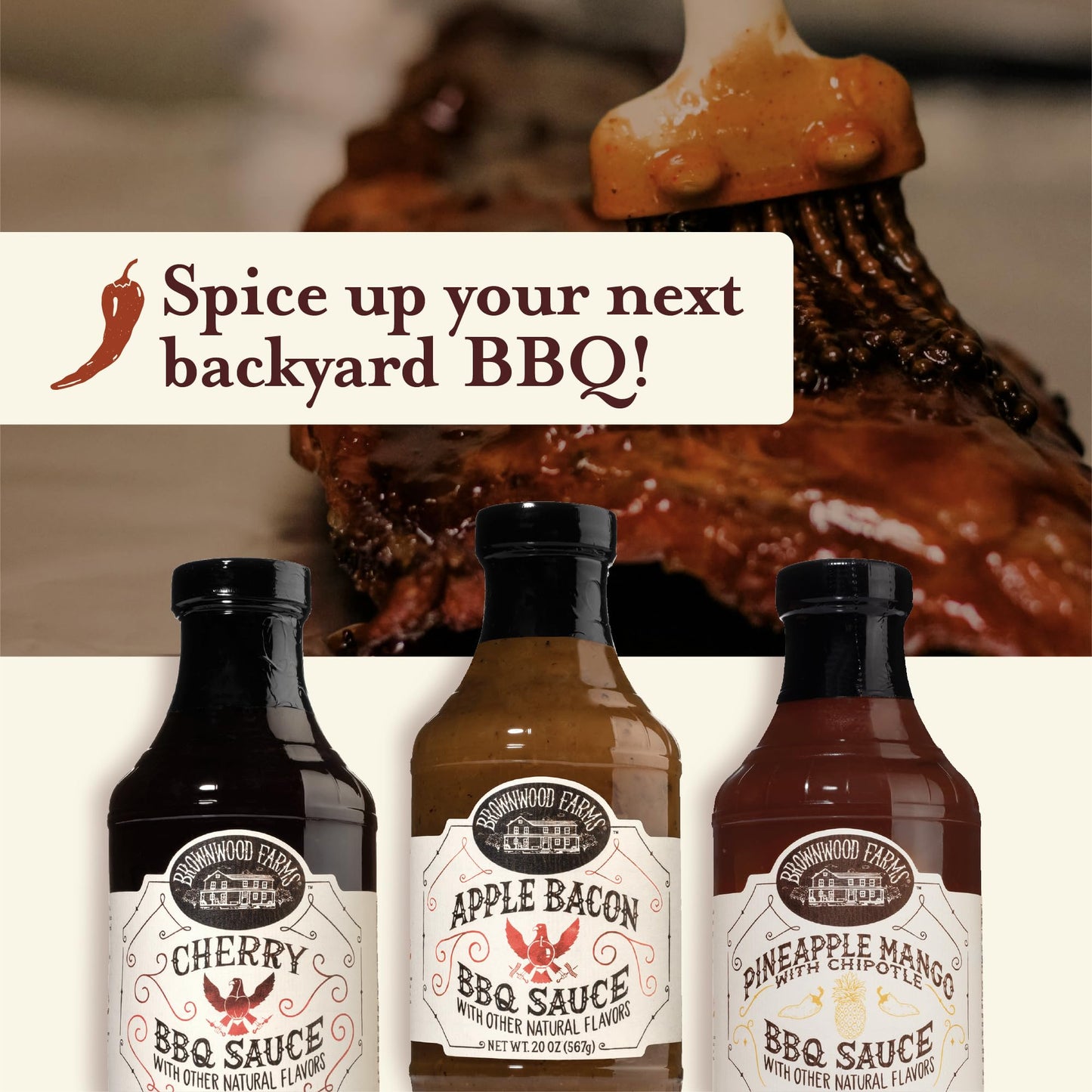 Brownwood Farms BBQ Sauce, Made in Small Batches, Sweet and Tangy, Great on Fries, Meatloaf, Burgers, Glaze, Real Ingredients 20oz (3 Count, Variety)