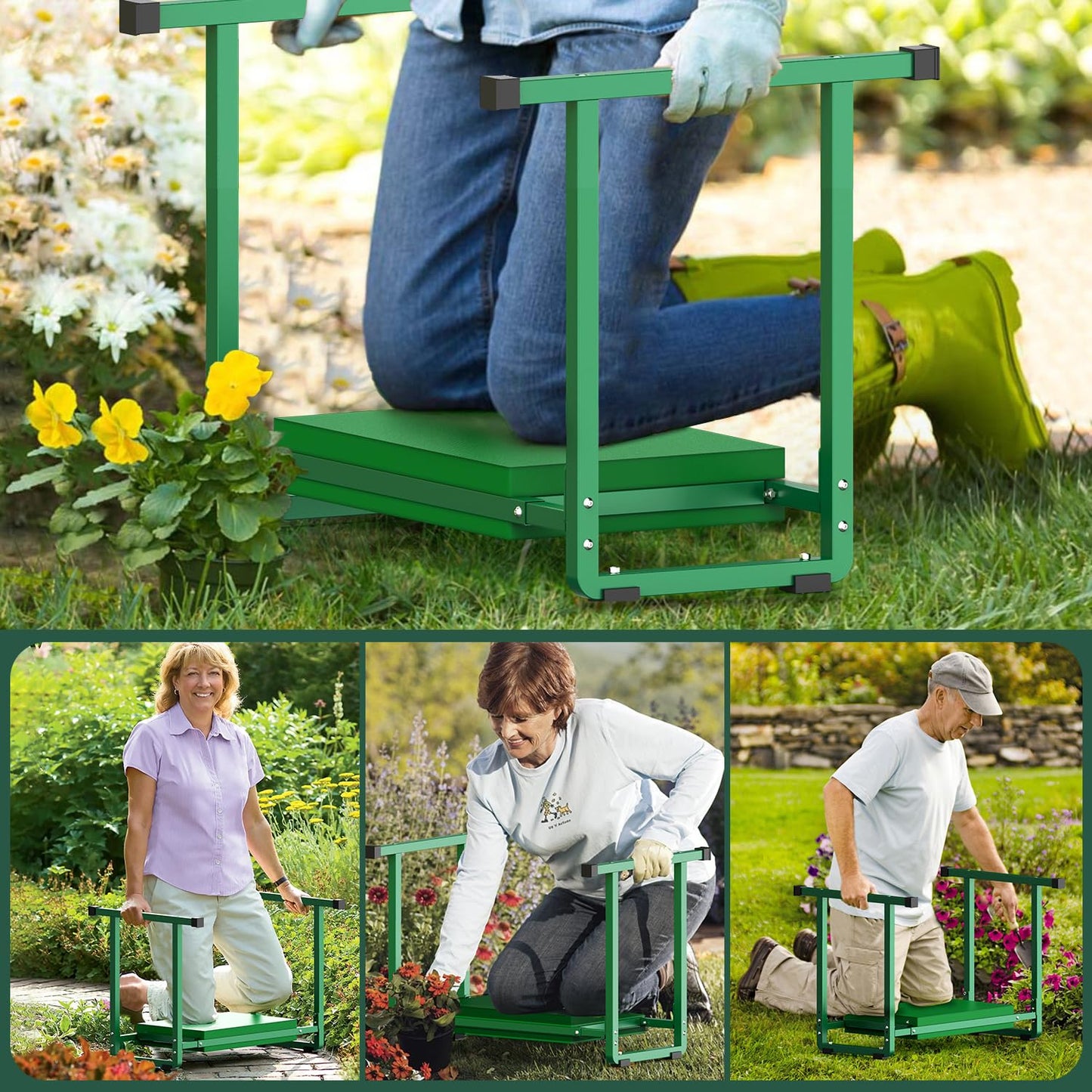 Garden Kneelers Seat, Stable and Save Anti-Tipping Design 10.2" Wider Garden Kneeler and Seat with Handle, Heavy Duty Gardening Stool for Seniors, Gardening Weeding Bench for Gardeners Parents - Black