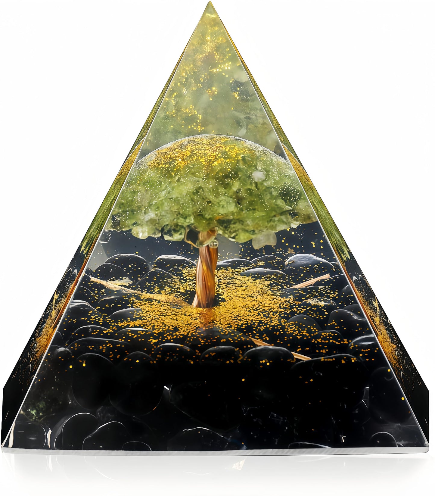 EternalOrgone Tree of Life Orgone Pyramid for Positive Energy, Orgonite Peridot&Obsidian Healing Crystal for Reduce Stress Chakra Reiki Healing Meditation Attracts Lucky and Success