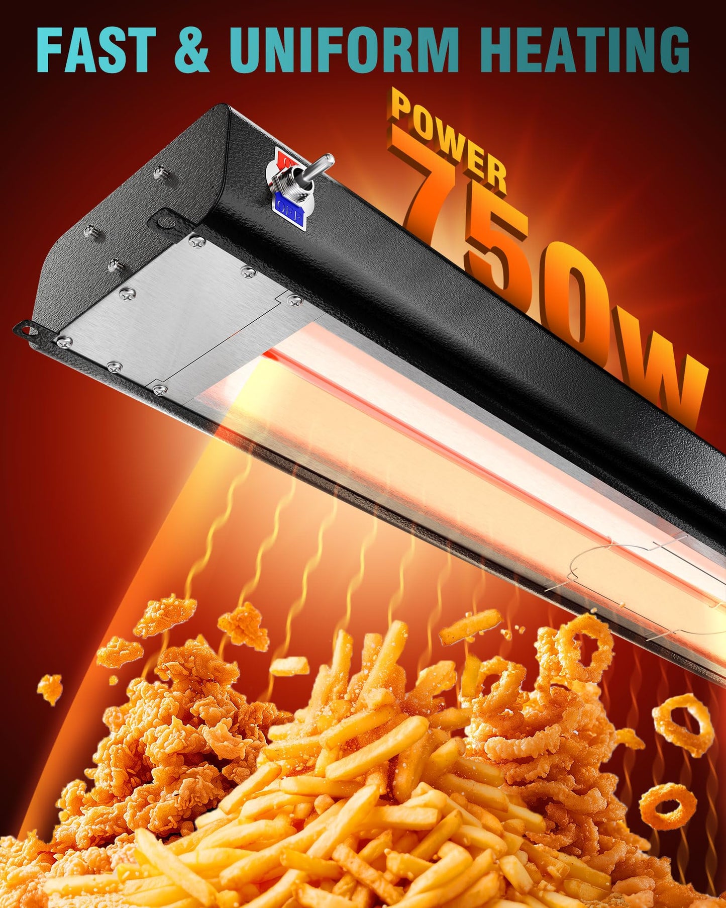 WantJoin Food Heat Lamp - 35 Inch Commercial Food Warmer Lamp Strip, 750W 86-176°F/30-80°C Electric Aluminum Hanging & Freestanding Dual-Use Heat Lamps for Kitchen Catering Restaurant Buffet, Black