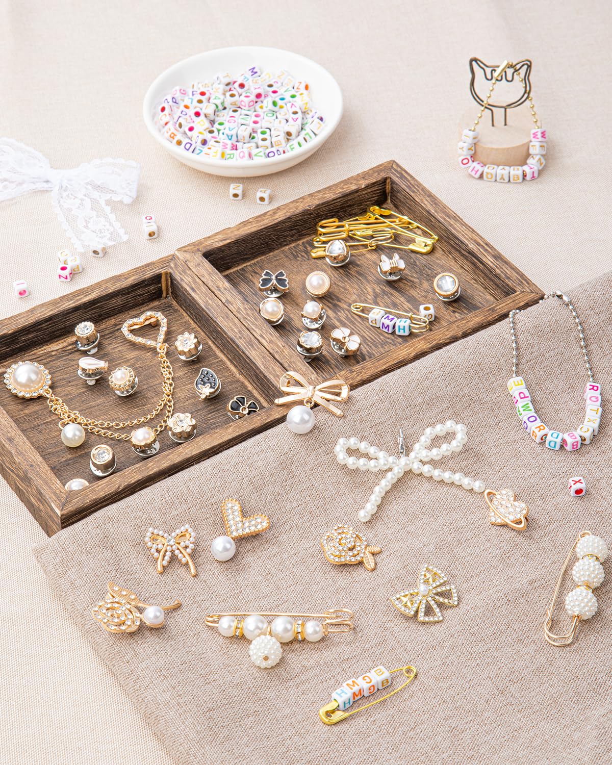 RQAYE 410pcs Shoe Charms for Sneakers & Accessories - DIY Shoe Lace Pearl Rhinestone Brooches and Pins for Women,Junk Socks Charms Kit and Satin Cute Shoelace Accessories