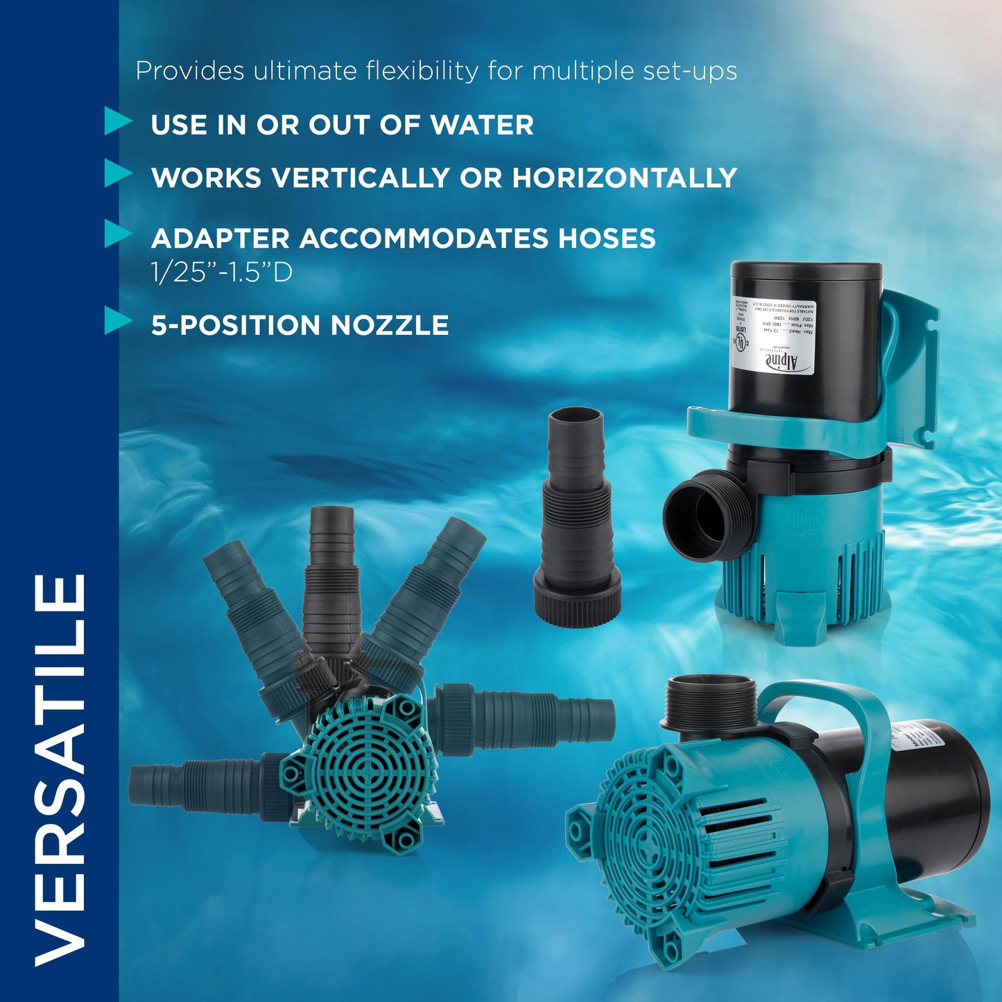 Alpine Corporation PEG3000 | 3000 GPH Vortex Energy-Saving Submersible Pump — Durable & Efficient Design for Ponds, Waterfalls & Fountains — Black/Teal