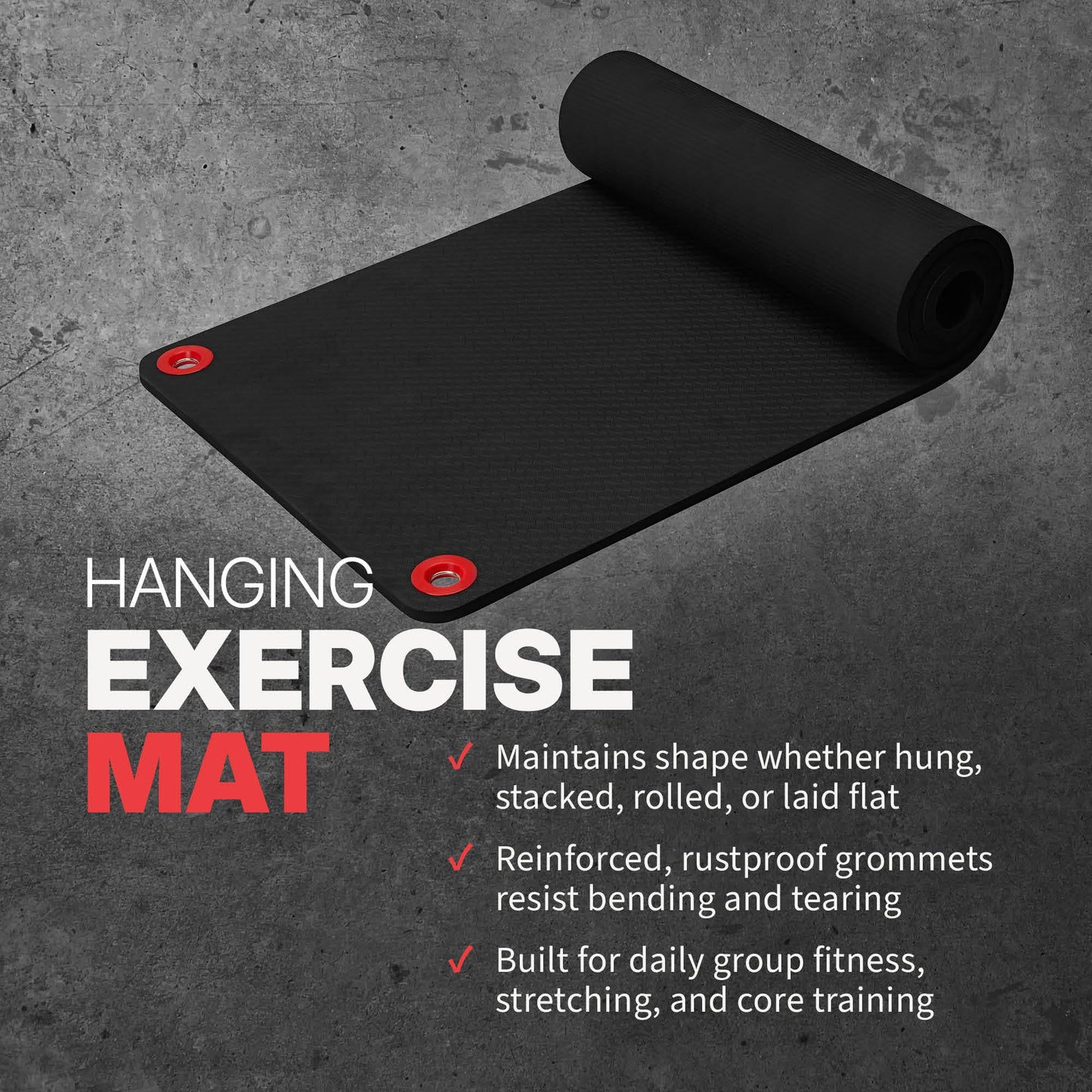 SPRI Hanging Bulk Fitness Mats + Rack, 15mm, Closed-Cell Foam Bulk Yoga Mats for Gyms, Dance Studios, Ballet, Low-Impact Training & Commercial Spaces, Reinforced Grommets