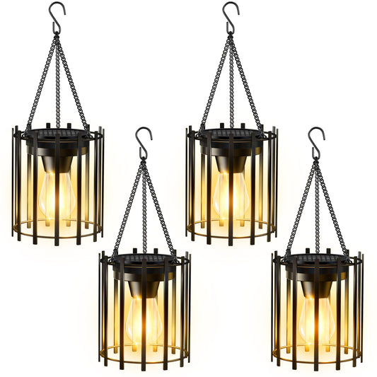 KOOPER Solar Lanterns Outdoor Waterproof, 4 Pack Upgraded Bright Hanging Solar Lights Outdoor Lanterns Decorative, Auto ON/Off Metal Hanging Lantern Lights for Pathway Yard Patio Garden Decor