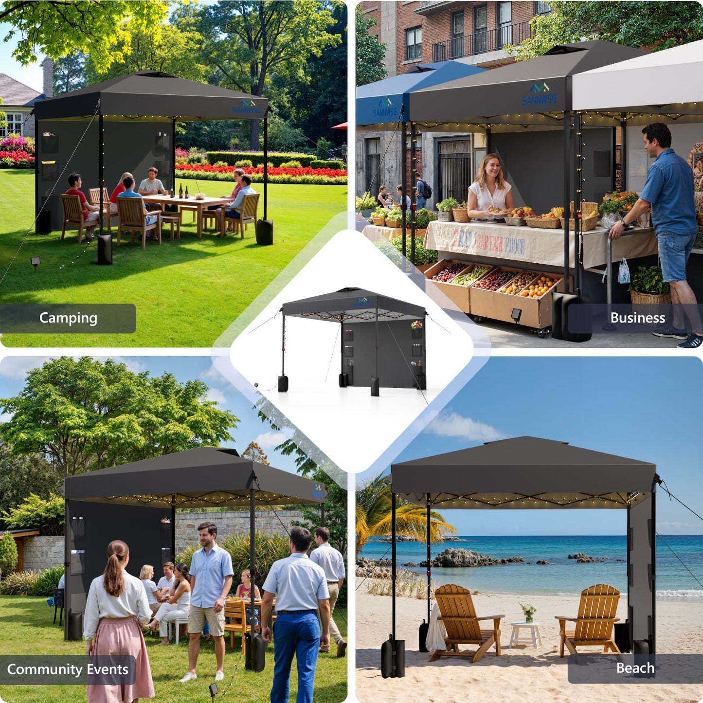 10X10 Pop Up Canopy Tent,Removable Pockets Sidewall for Extra Storage,Easy Up Canopy,Heavy Duty One Person Set Up Event Tent,Grey