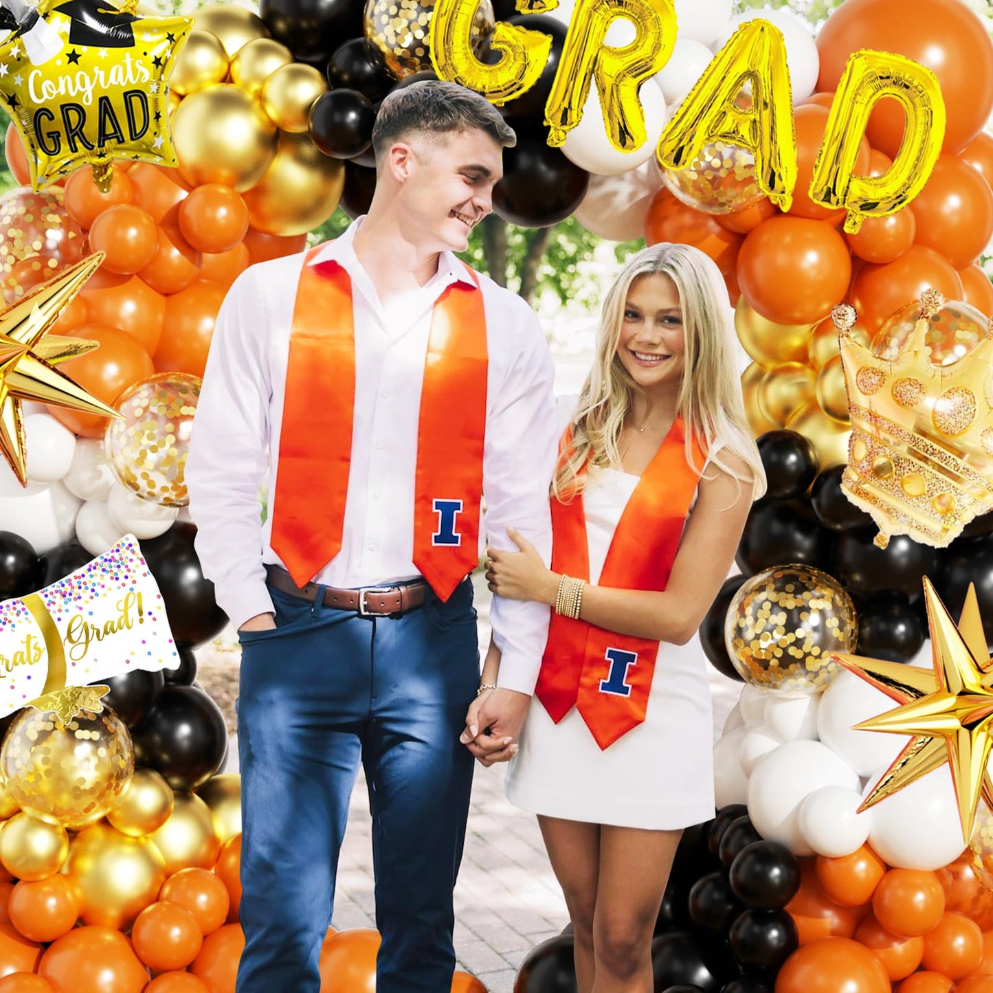 Graduation Balloon Arch Garland Kit Orange Black White Gold Graduation Decorations 2026 for College High School Class of 2026 Grad Party Prom Decor