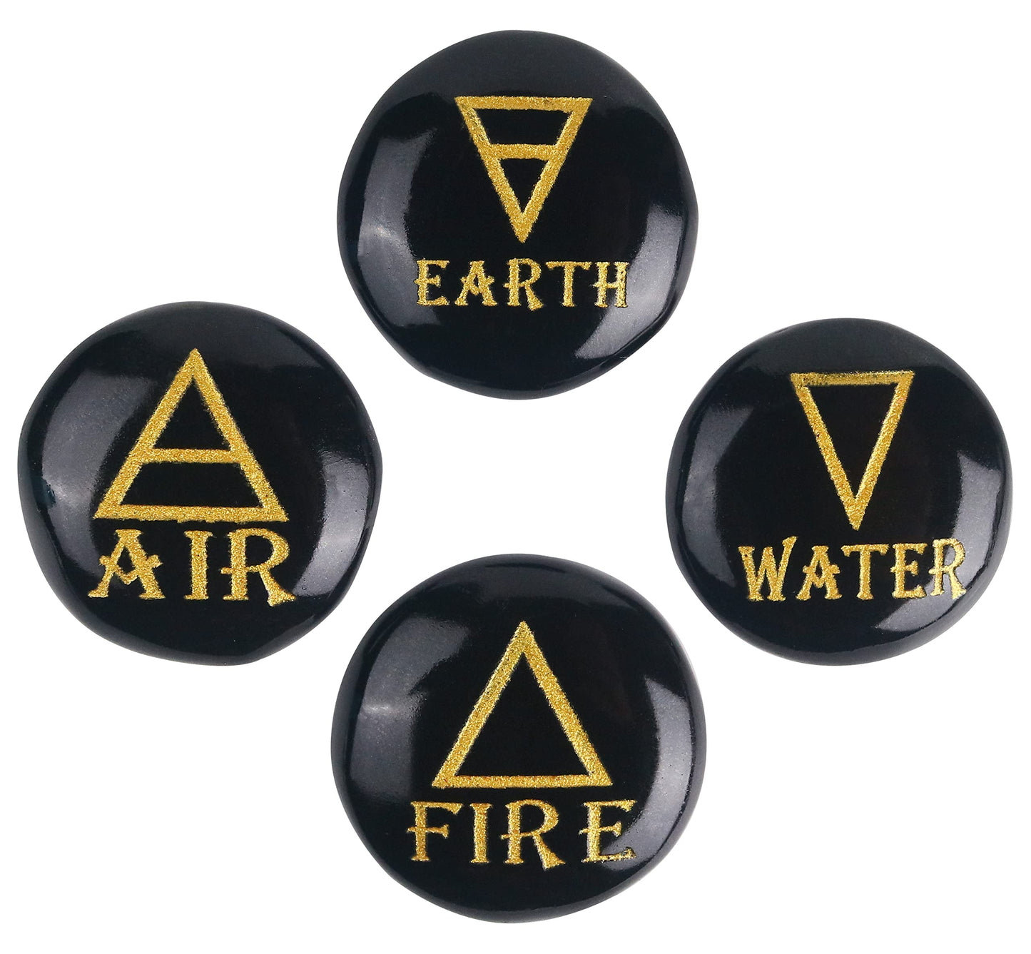 Crocon 4 Elements Black Tourmalinetones Round Shape Engraved Triangle Symbols (Earth Air Fire Water) Polished Palm Stones for Gemstone Reiki Crystals and Healing Stones Meditation Divination Gifts